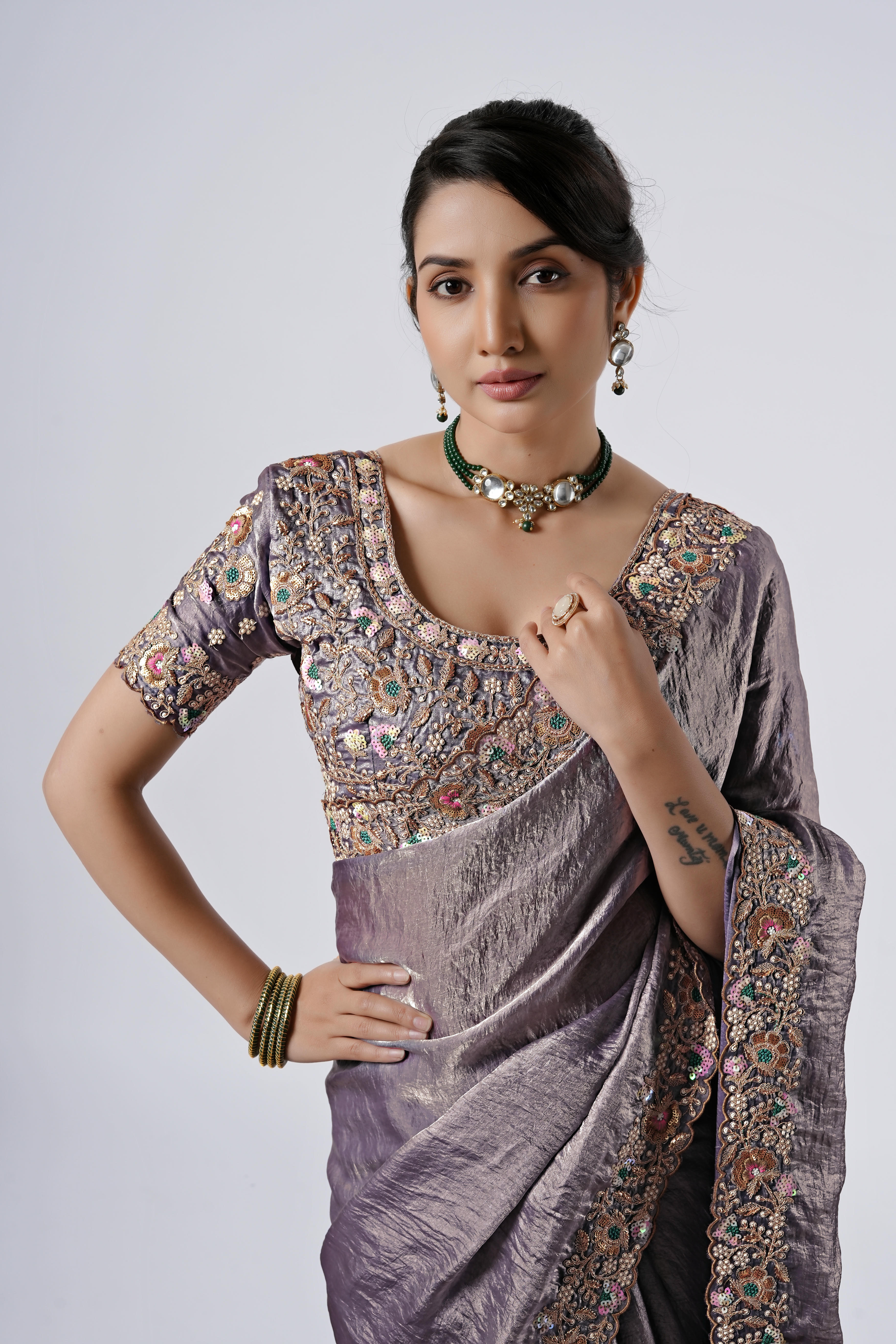 Rangoon Shimmer Saree with Scalloped Cutwork Border