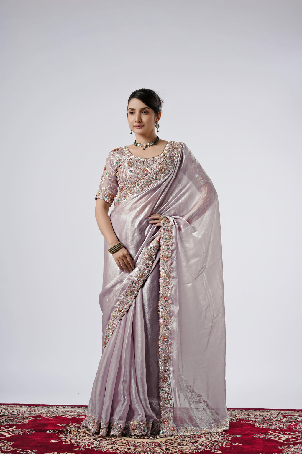Rangoon Shimmer Saree with Scalloped Cutwork Border