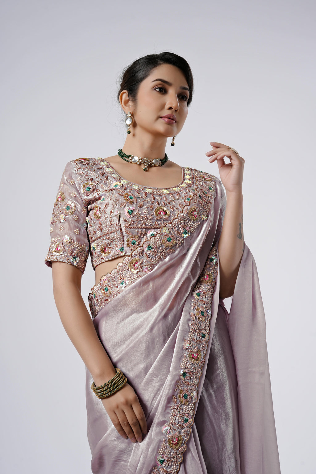 Rangoon Shimmer Saree with Scalloped Cutwork Border