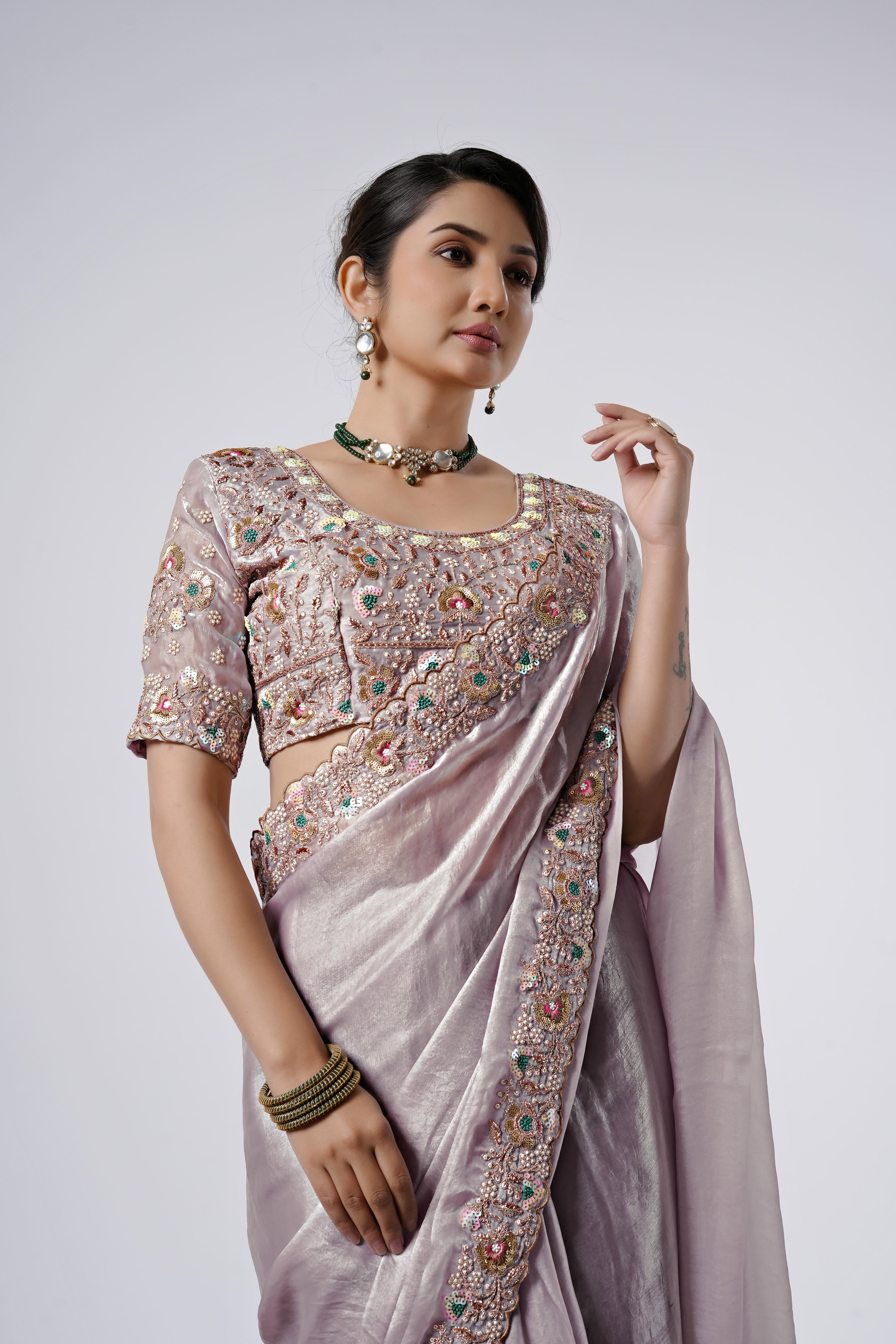 Rangoon Shimmer Saree with Scalloped Cutwork Border