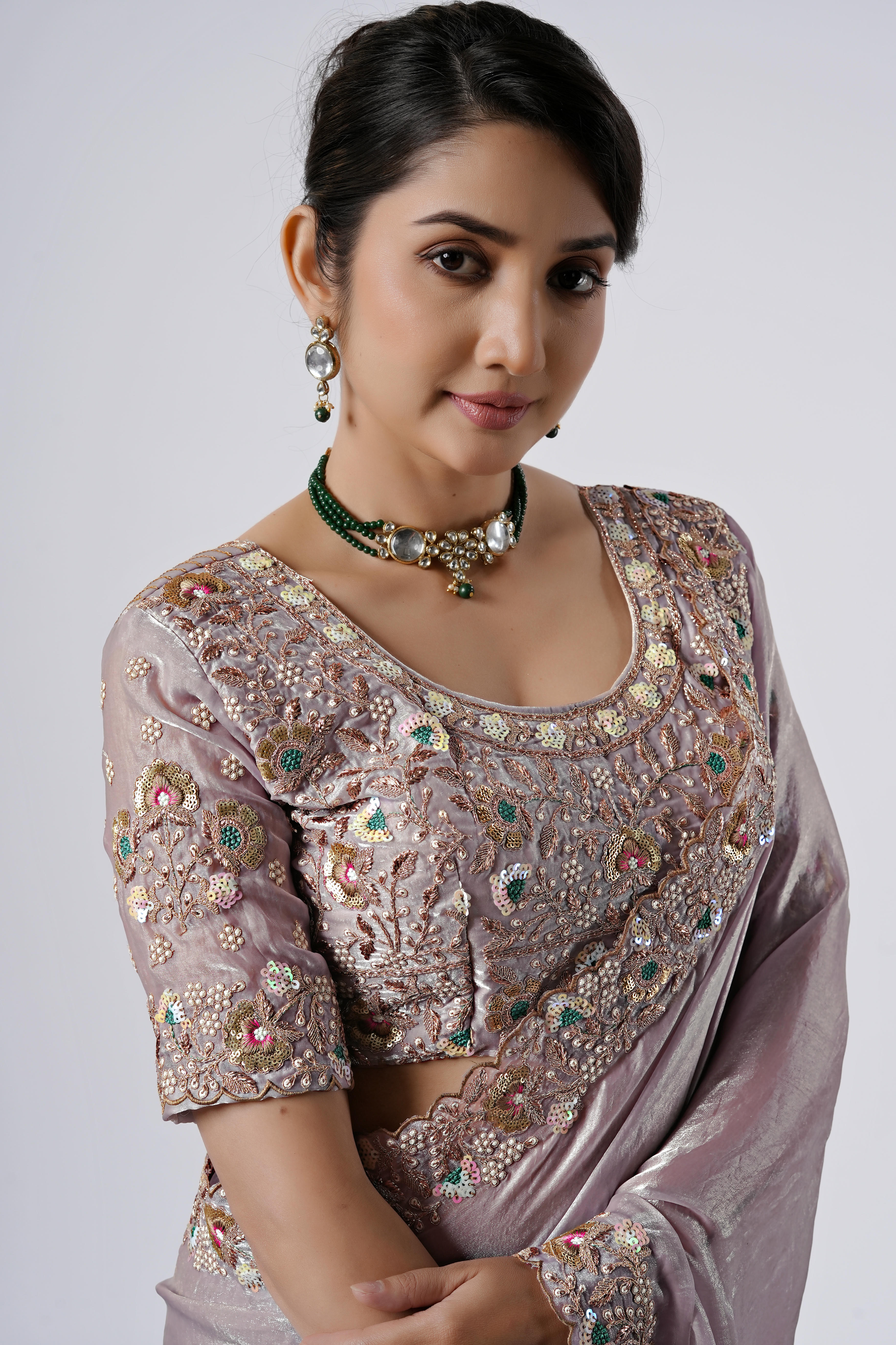 Rangoon Shimmer Saree with Scalloped Cutwork Border