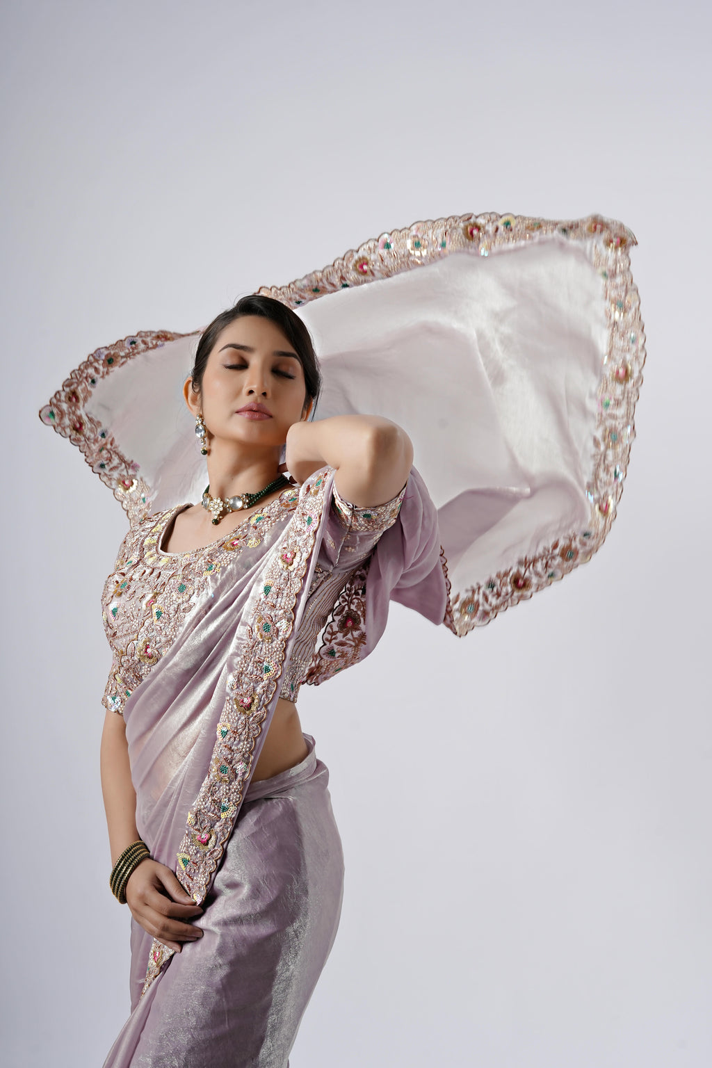 Rangoon Shimmer Saree with Scalloped Cutwork Border