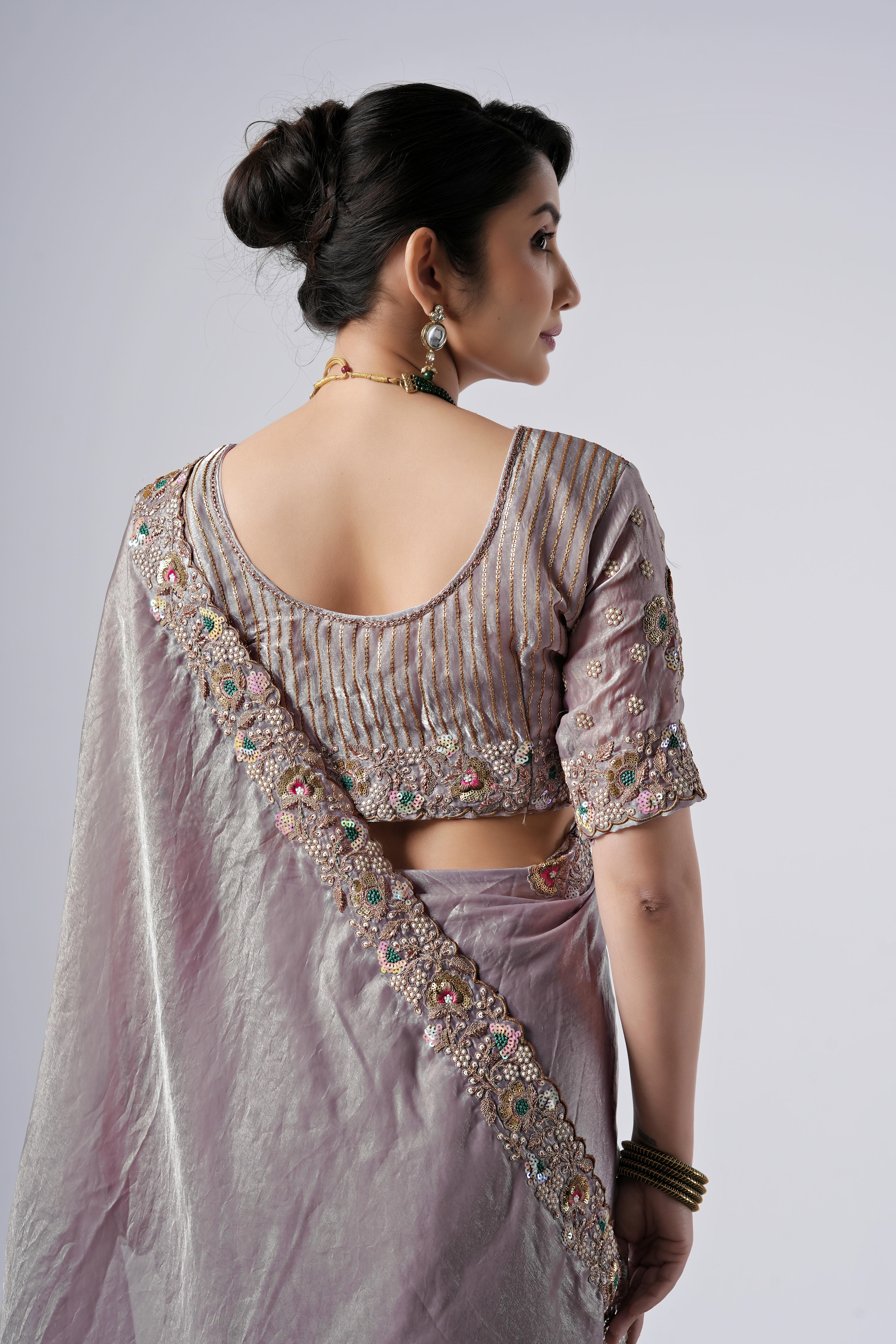 Rangoon Shimmer Saree with Scalloped Cutwork Border