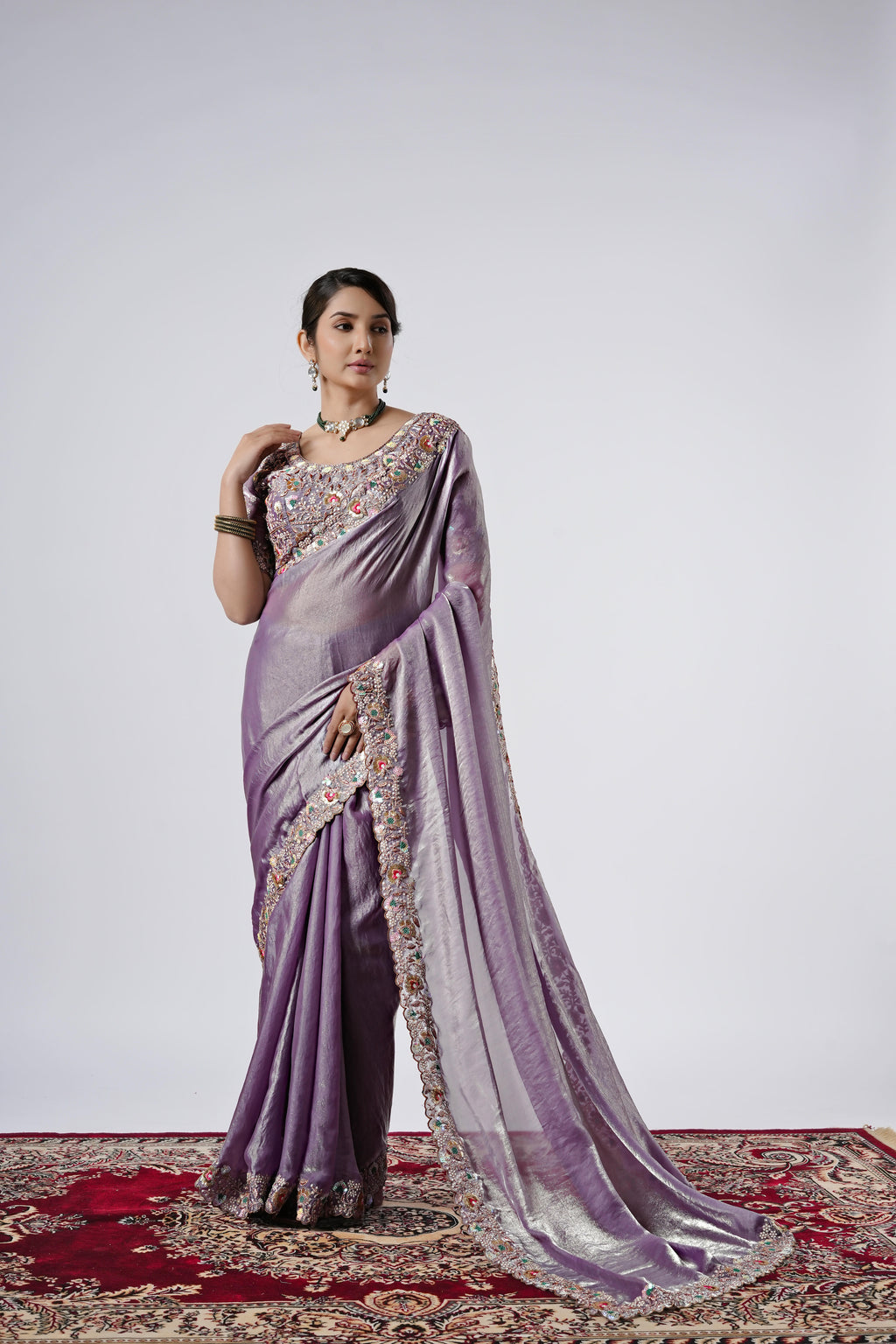 Rangoon Shimmer Saree with Scalloped Cutwork Border