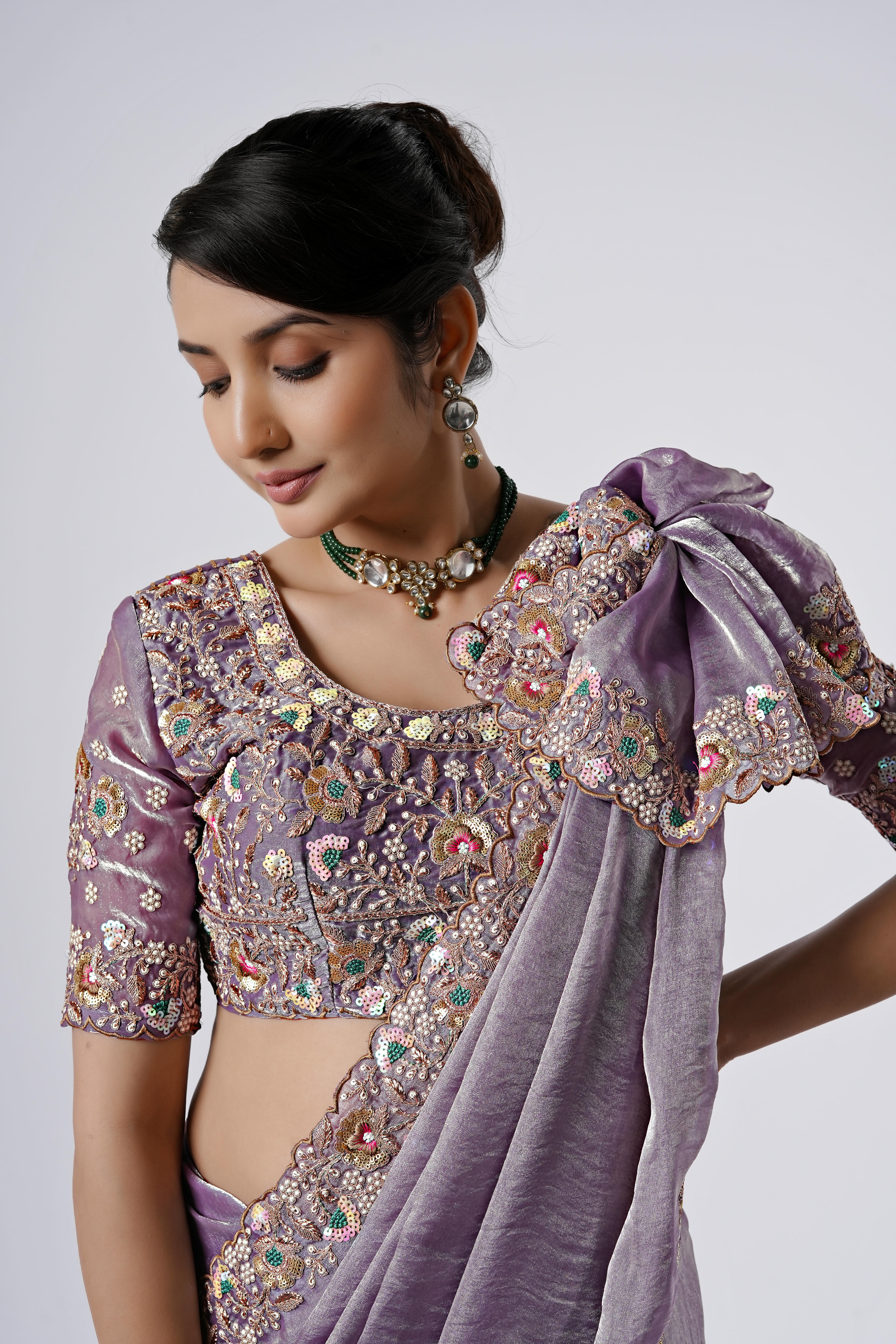 Rangoon Shimmer Saree with Scalloped Cutwork Border