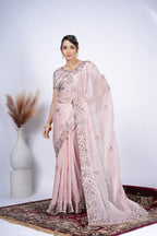Dastaan Satin Saree with Floral Cutwork Border
