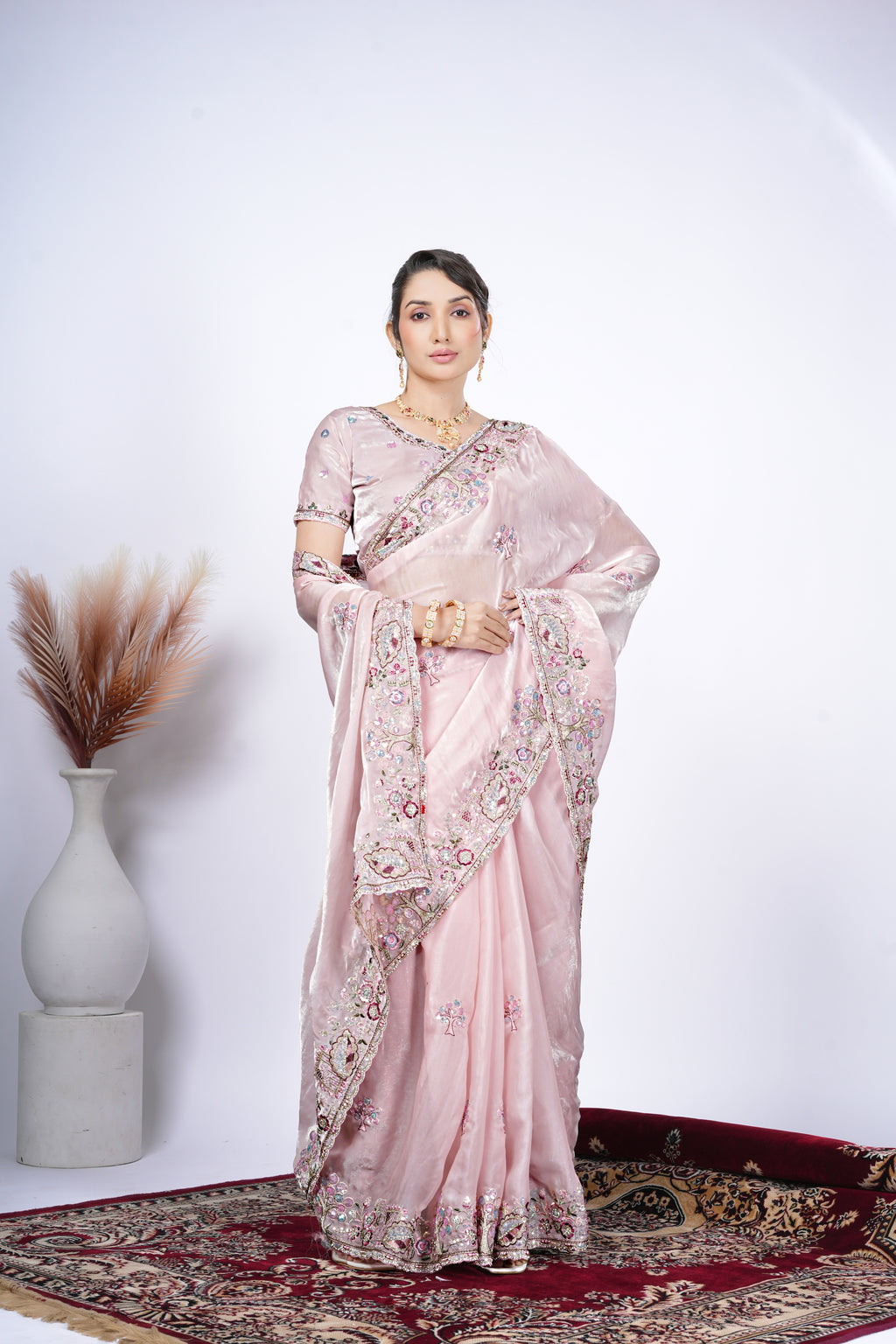 Dastaan Satin Saree with Floral Cutwork Border