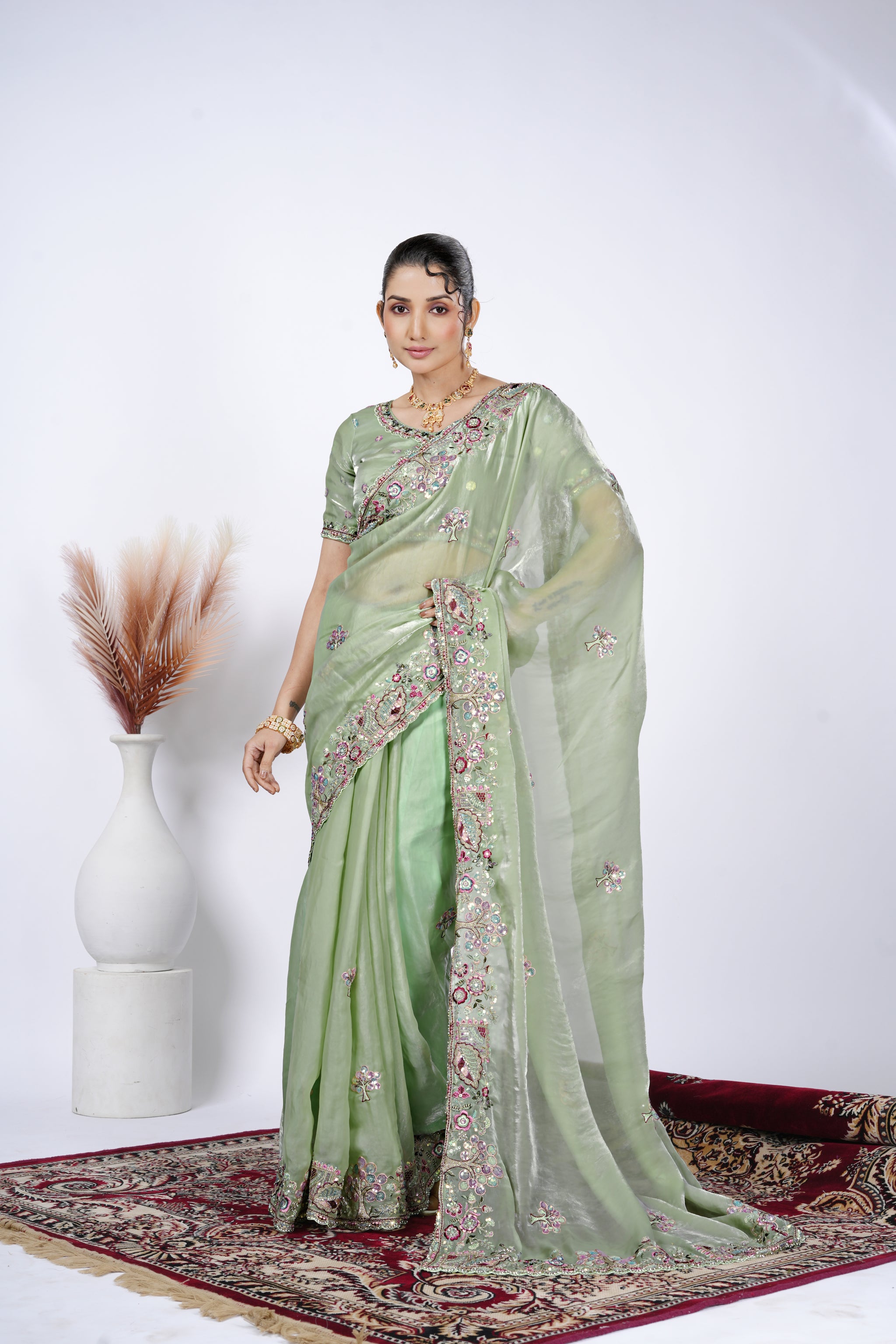 Dastaan Satin Saree with Floral Cutwork Border