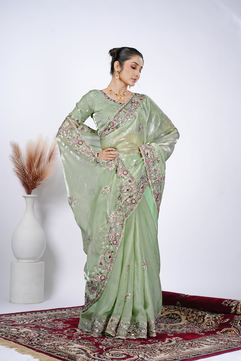 Dastaan Satin Saree with Floral Cutwork Border