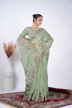 Dastaan Satin Saree with Floral Cutwork Border