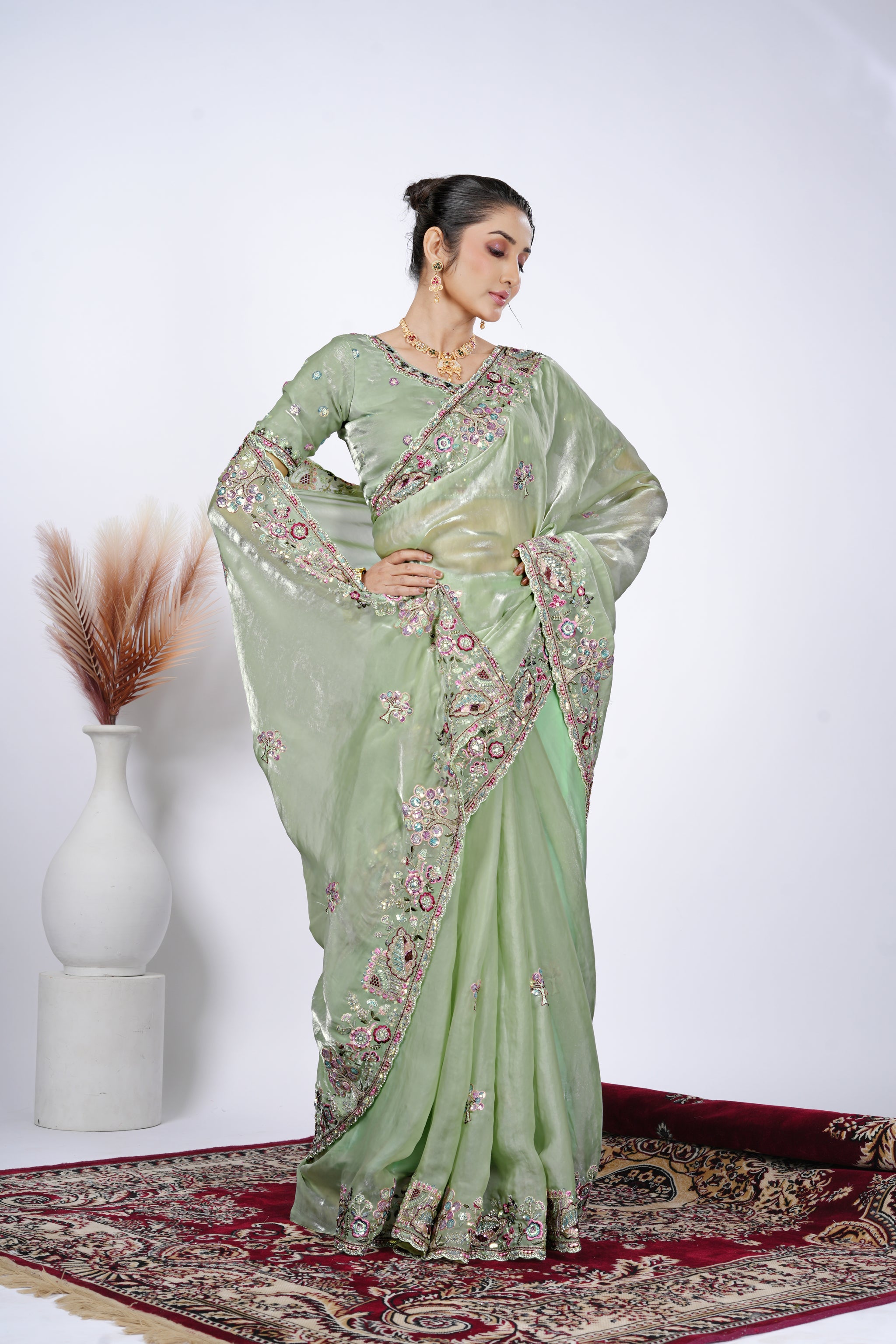 Dastaan Satin Saree with Floral Cutwork Border