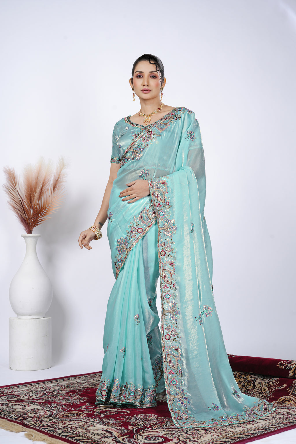 Dastaan Satin Saree with Floral Cutwork Border
