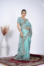 Dastaan Satin Saree with Floral Cutwork Border