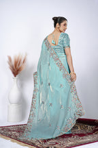 Dastaan Satin Saree with Floral Cutwork Border