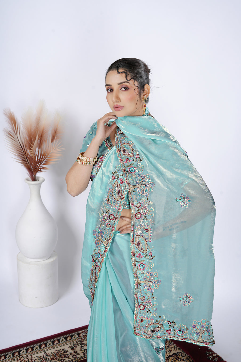 Dastaan Satin Saree with Floral Cutwork Border