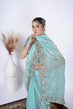 Dastaan Satin Saree with Floral Cutwork Border