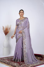Dastaan Satin Saree with Floral Cutwork Border