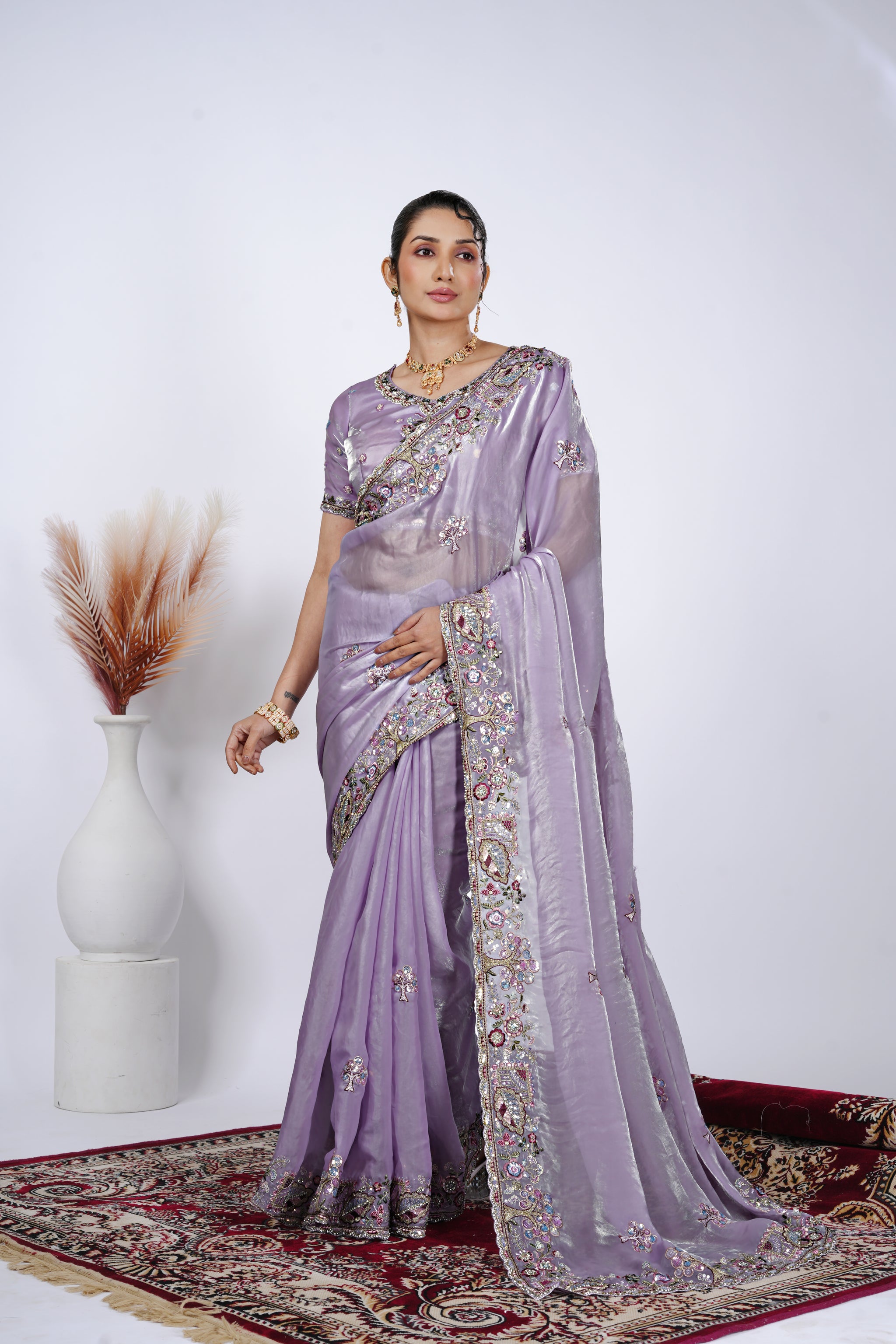 Dastaan Satin Saree with Floral Cutwork Border