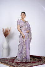 Dastaan Satin Saree with Floral Cutwork Border