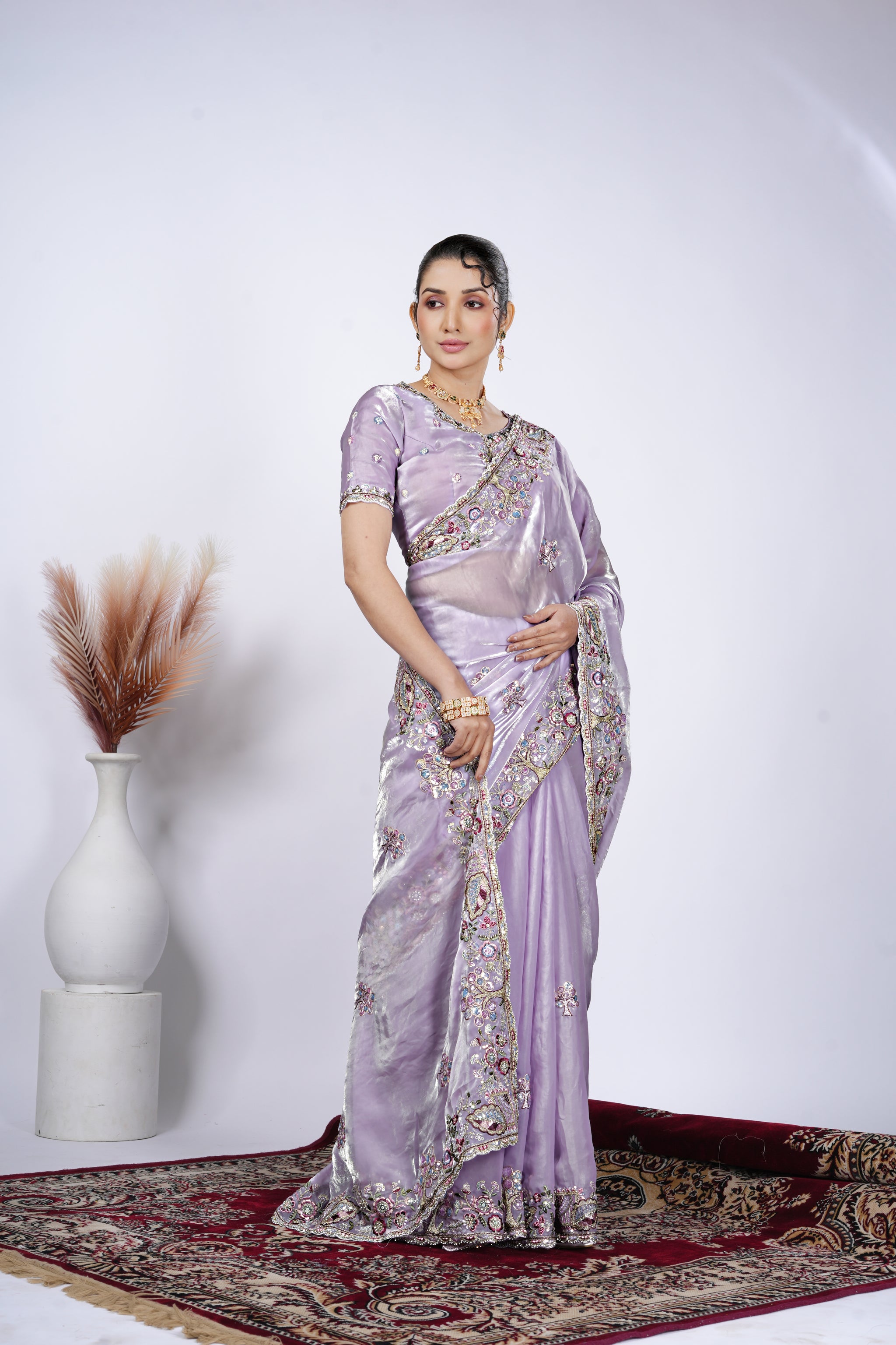 Dastaan Satin Saree with Floral Cutwork Border