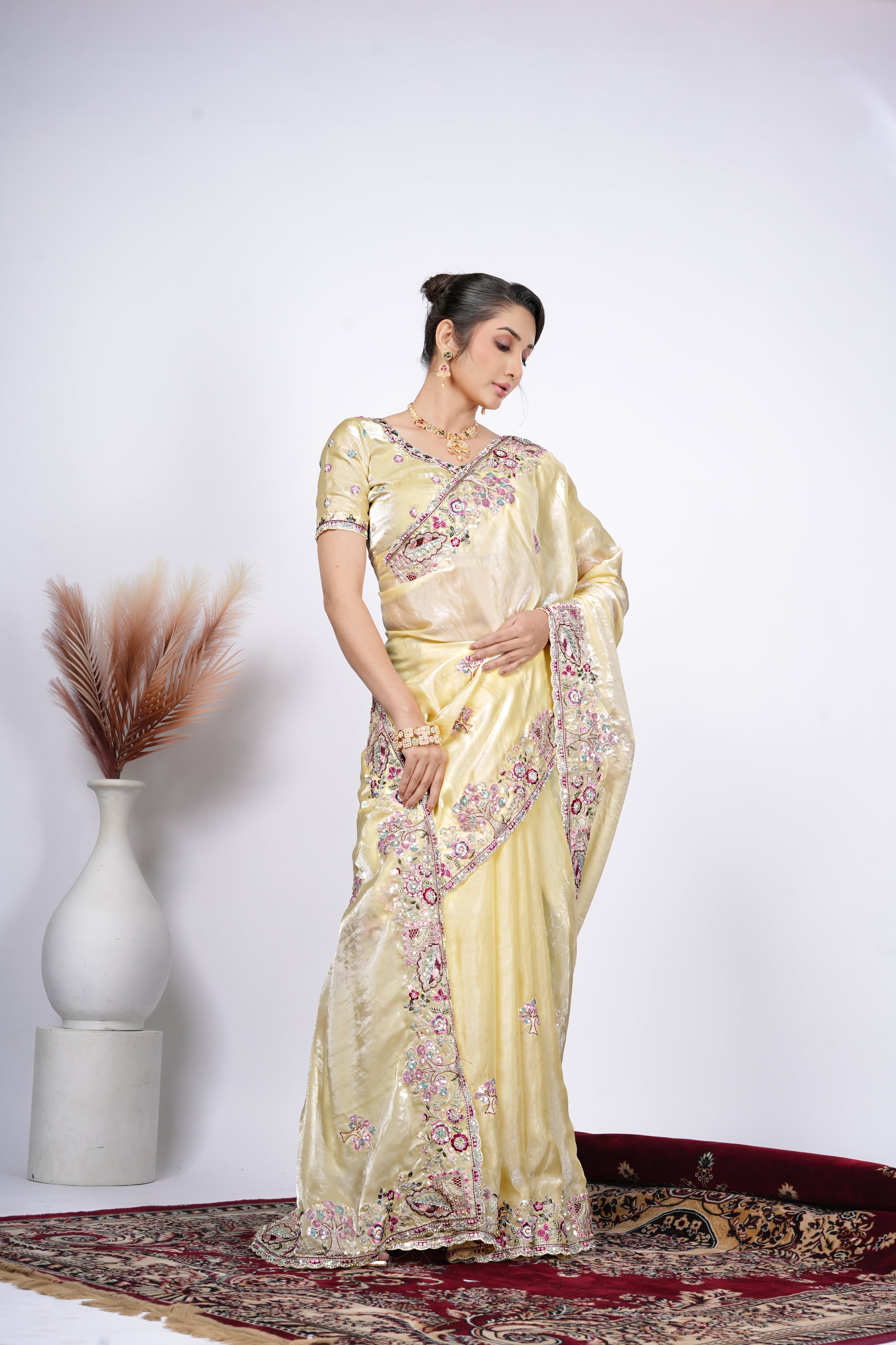 Dastaan Satin Saree with Floral Cutwork Border