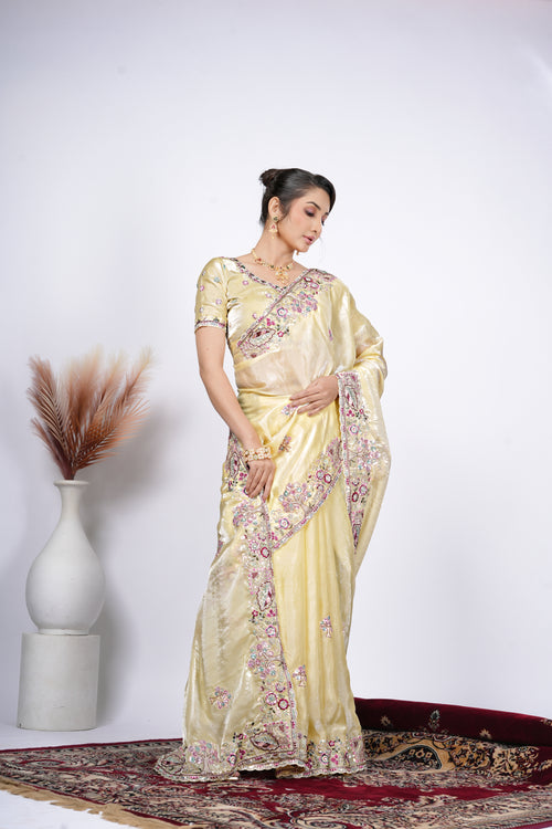 Dastaan Satin Saree with Floral Cutwork Border