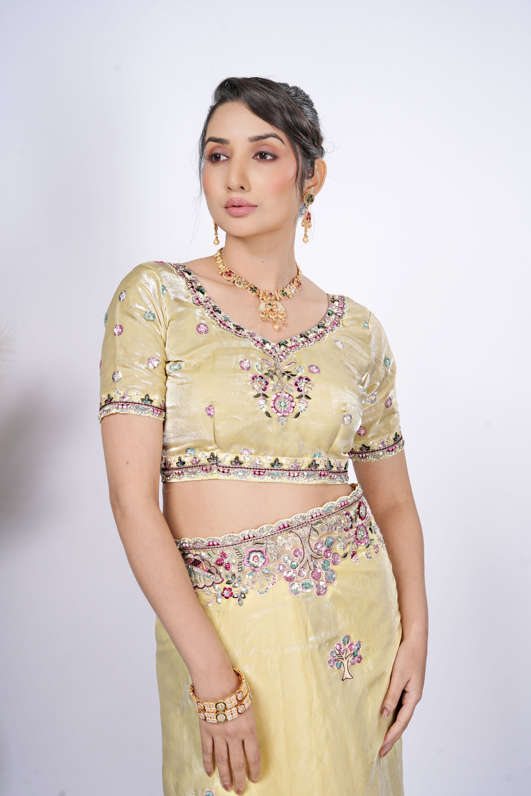 Dastaan Satin Saree with Floral Cutwork Border