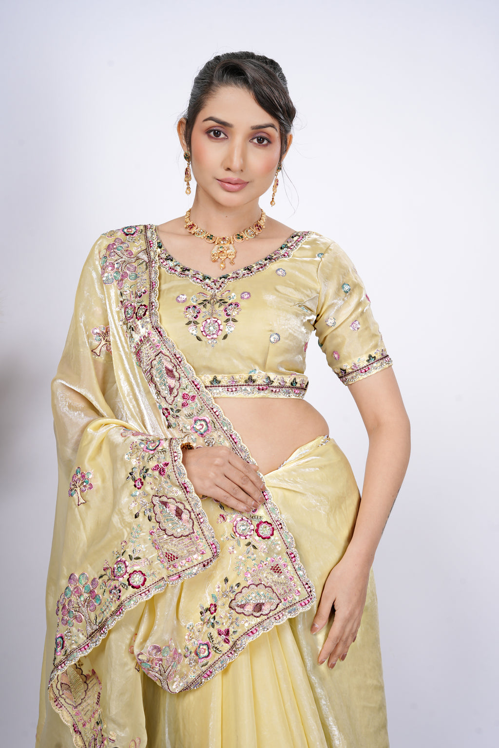 Dastaan Satin Saree with Floral Cutwork Border