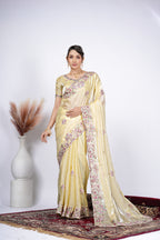 Dastaan Satin Saree with Floral Cutwork Border
