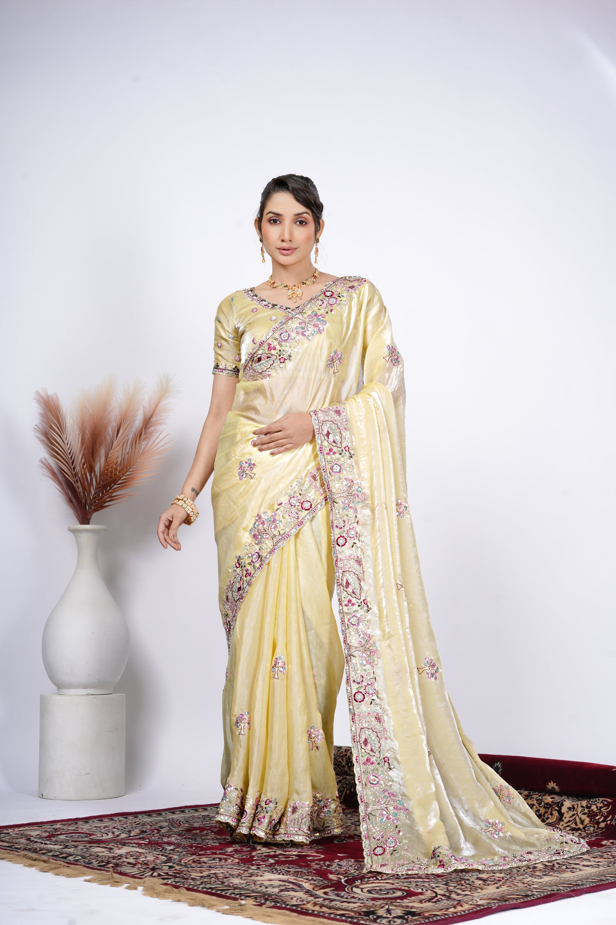 Dastaan Satin Saree with Floral Cutwork Border