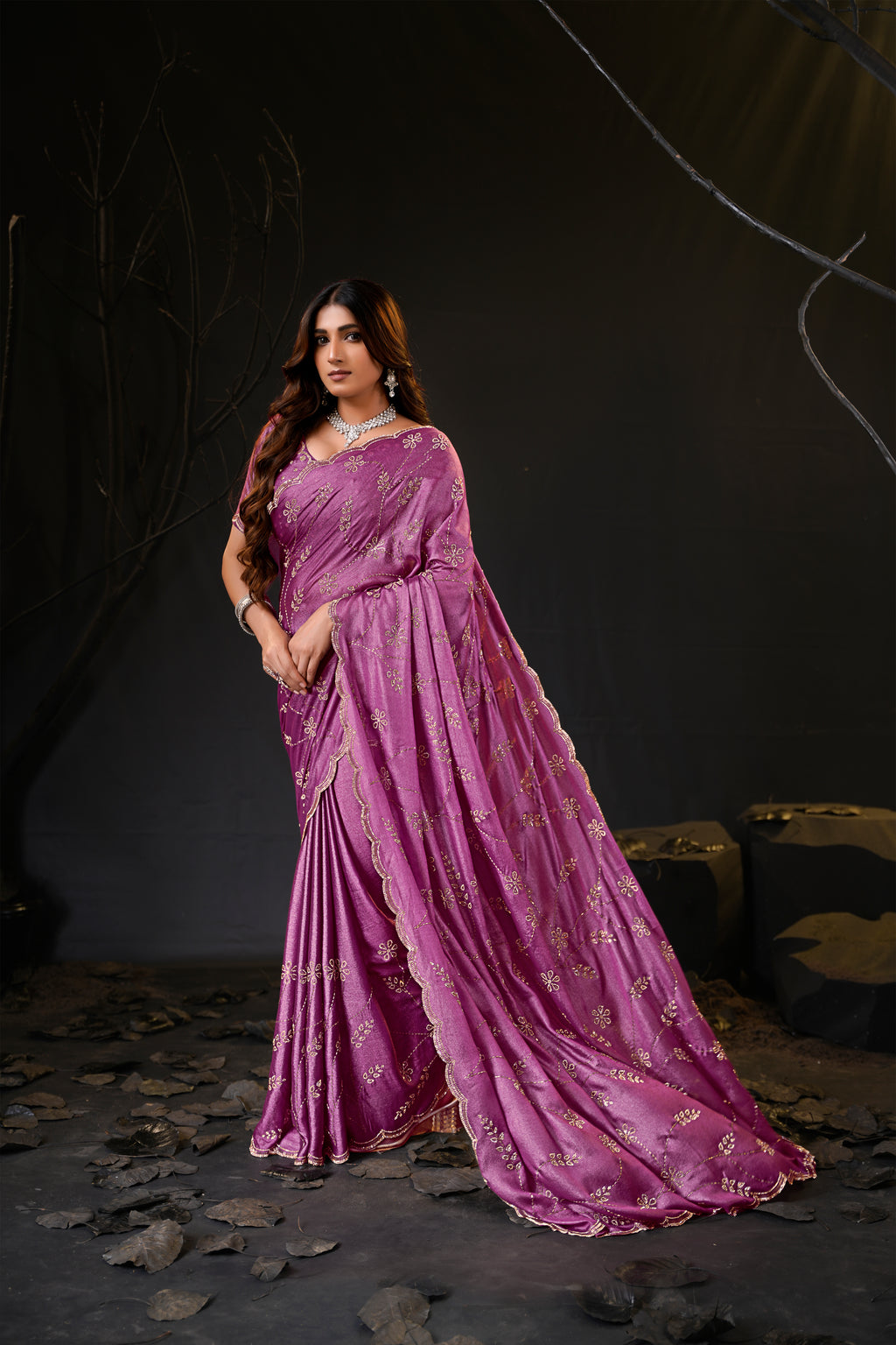 Falguni Sirosky Work Chiffon Saree | Crystal Embroidery