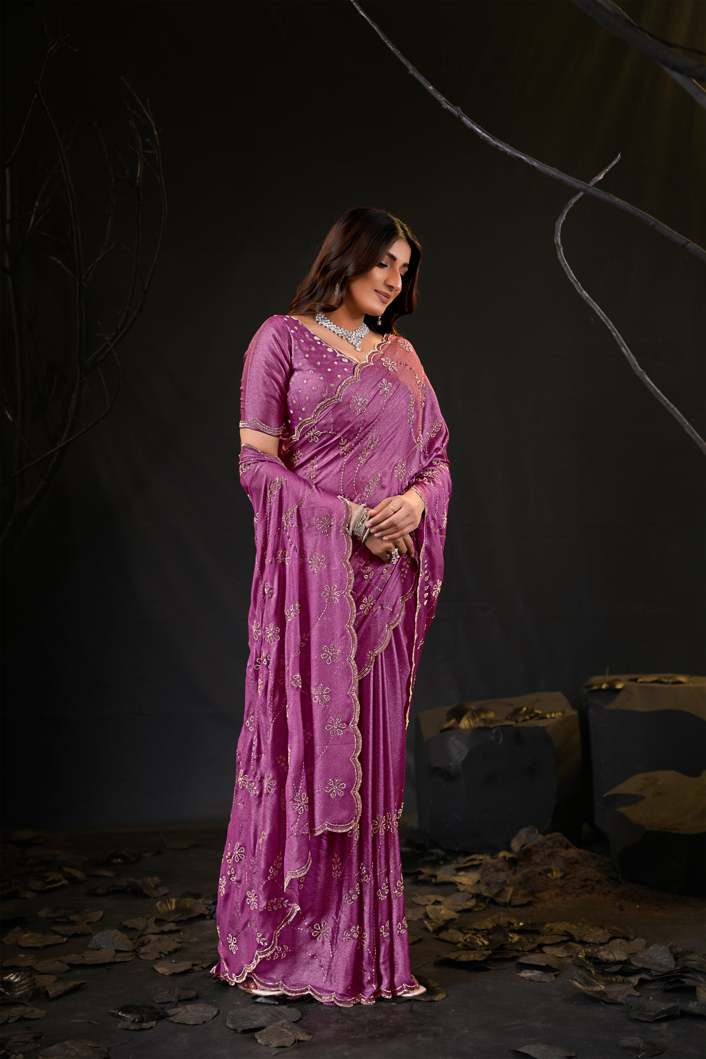 Falguni Sirosky Work Chiffon Saree | Crystal Embroidery