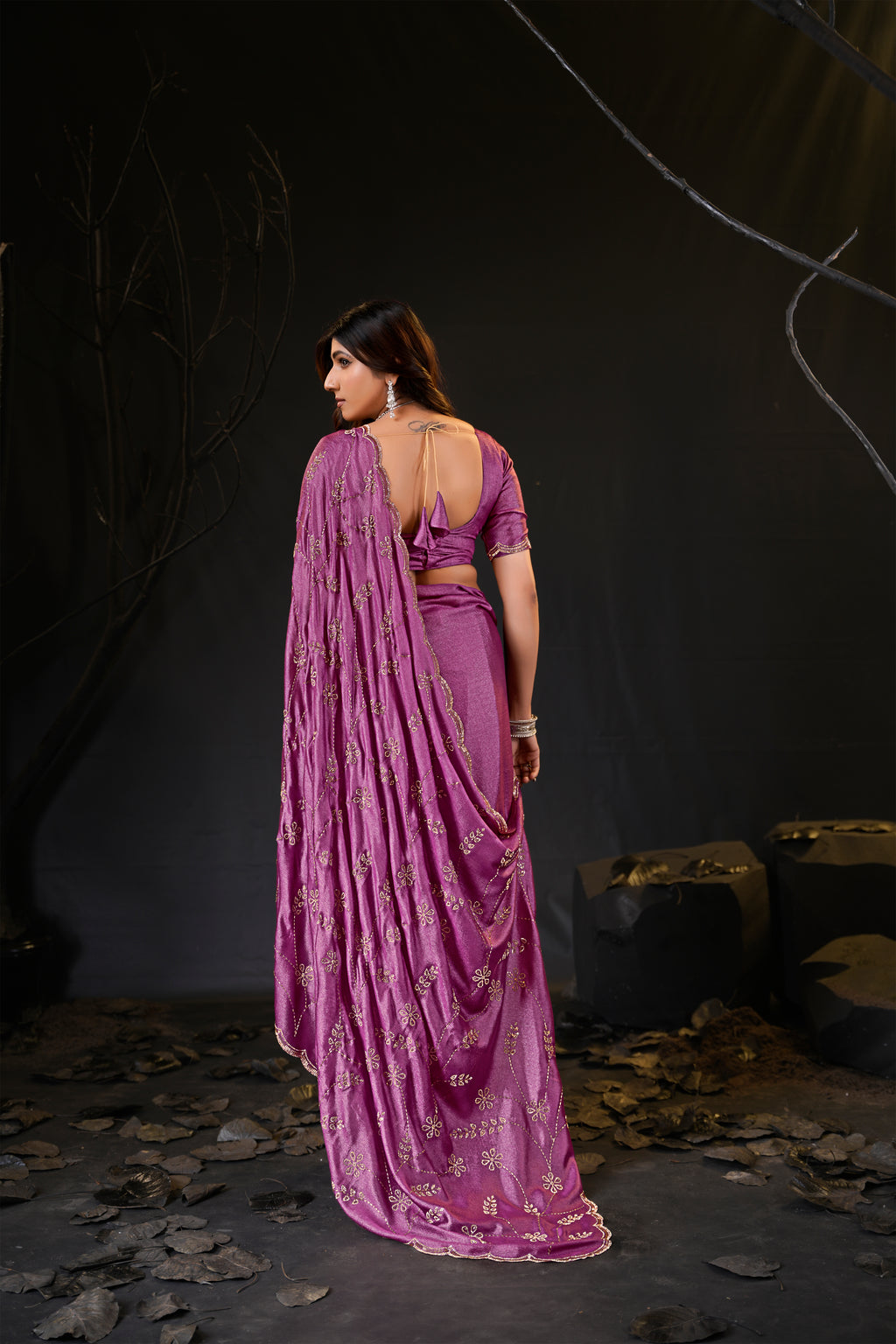 Falguni Sirosky Work Chiffon Saree | Crystal Embroidery
