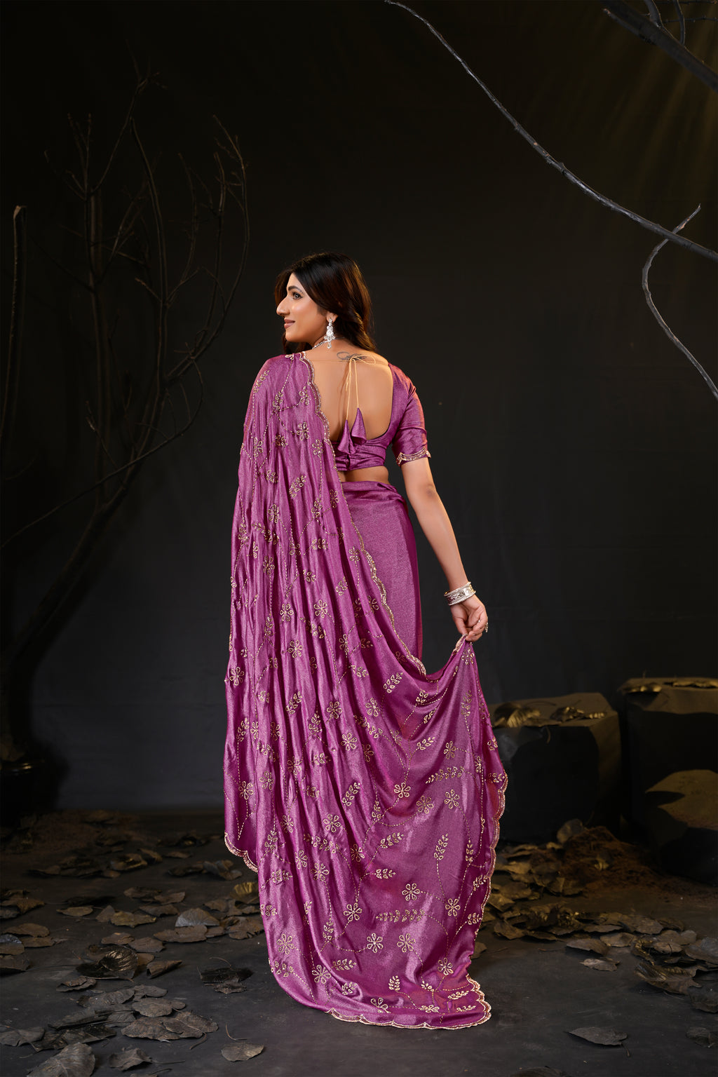 Falguni Sirosky Work Chiffon Saree | Crystal Embroidery