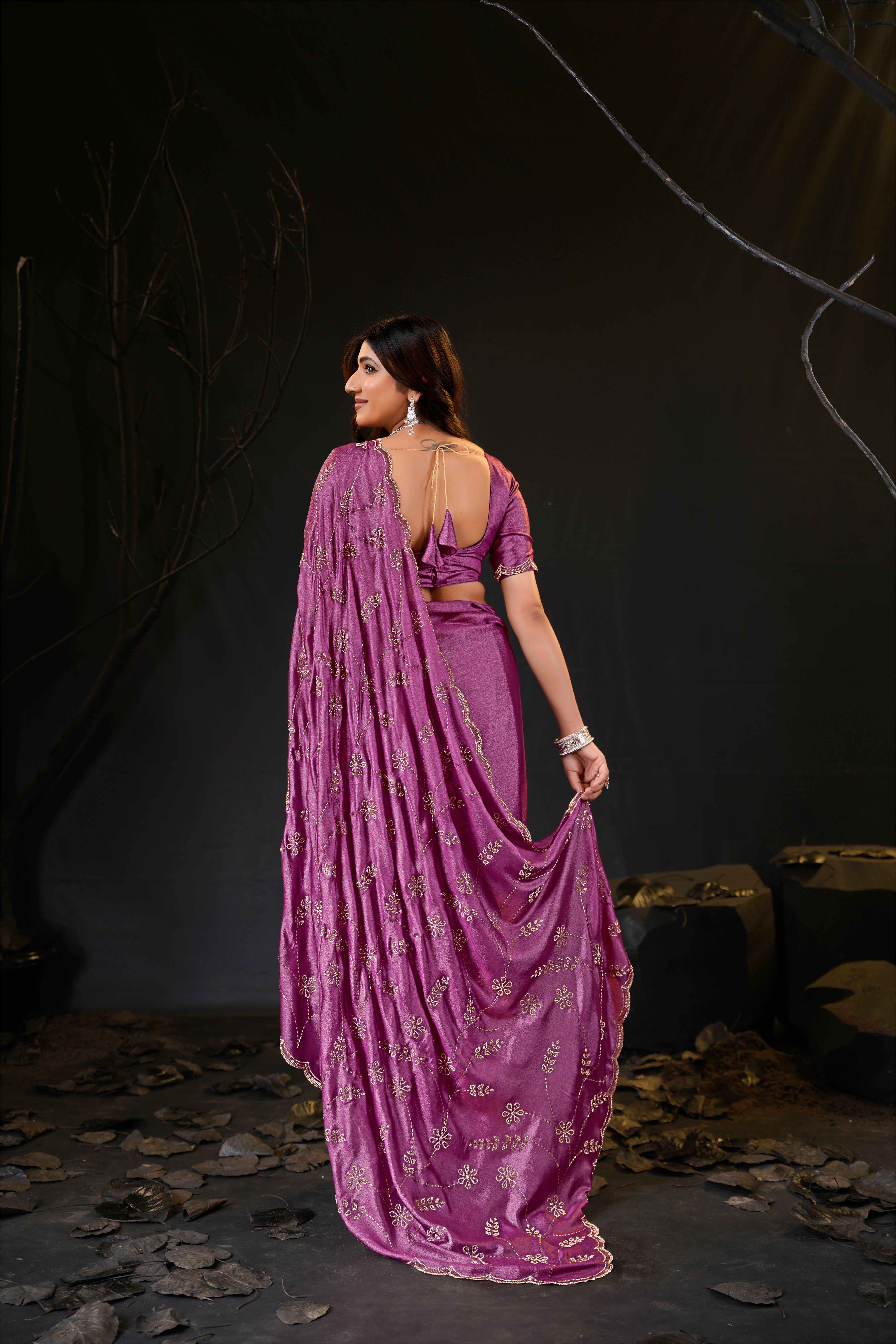 Falguni Sirosky Work Chiffon Saree | Crystal Embroidery