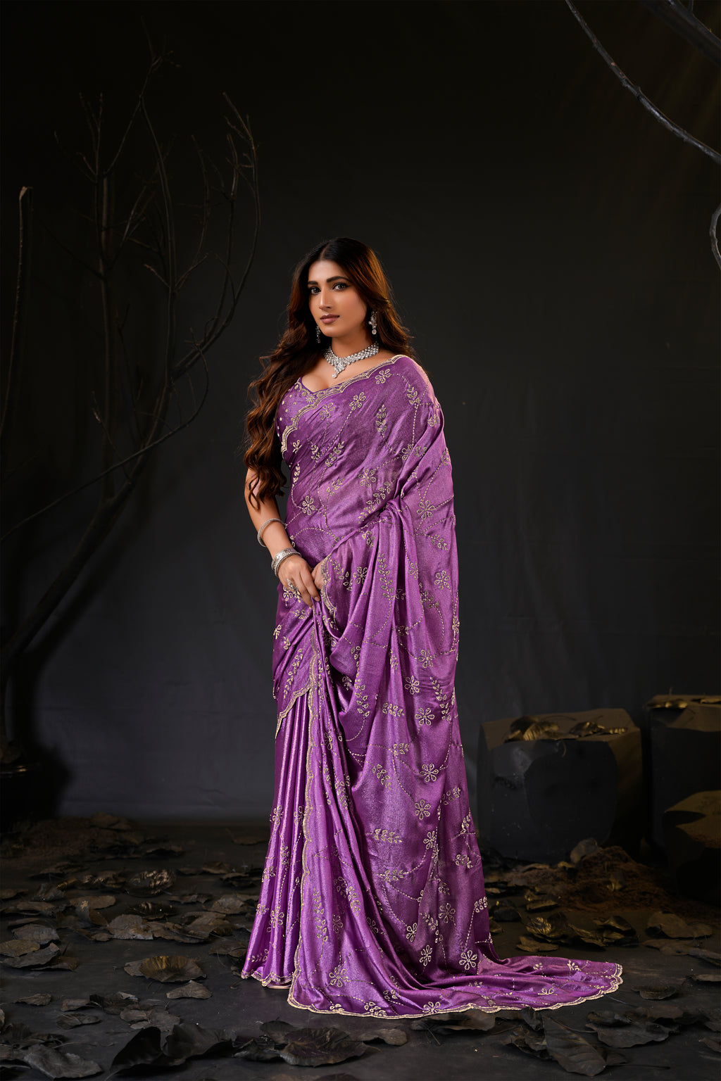 Falguni Sirosky Work Chiffon Saree | Crystal Embroidery