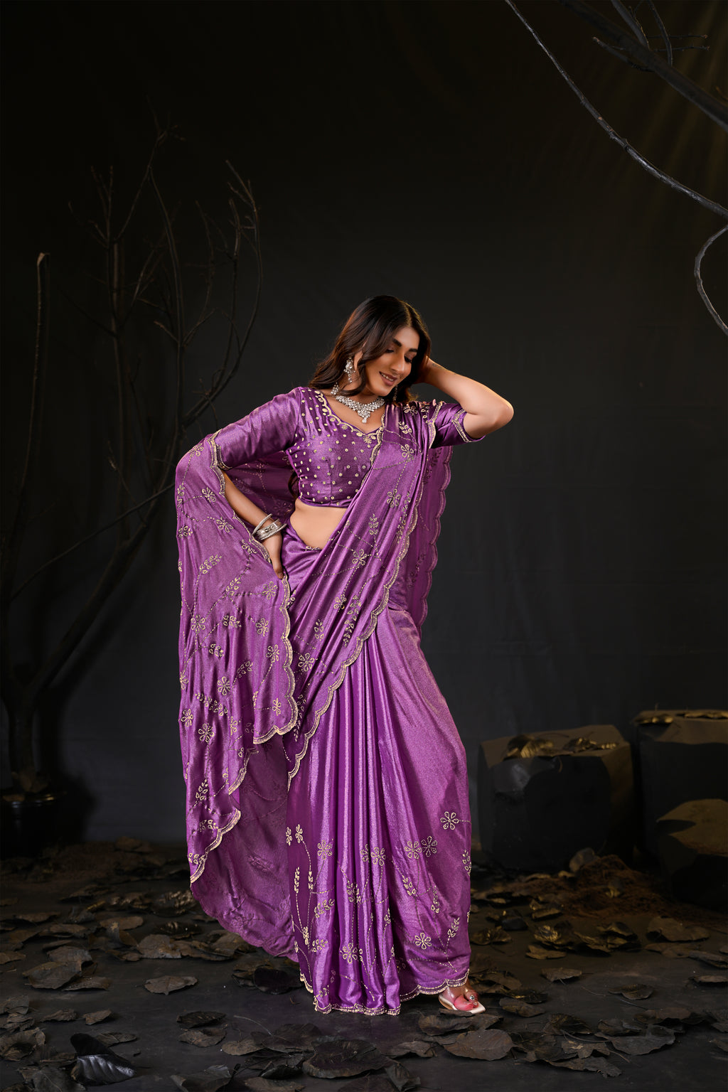 Falguni Sirosky Work Chiffon Saree | Crystal Embroidery
