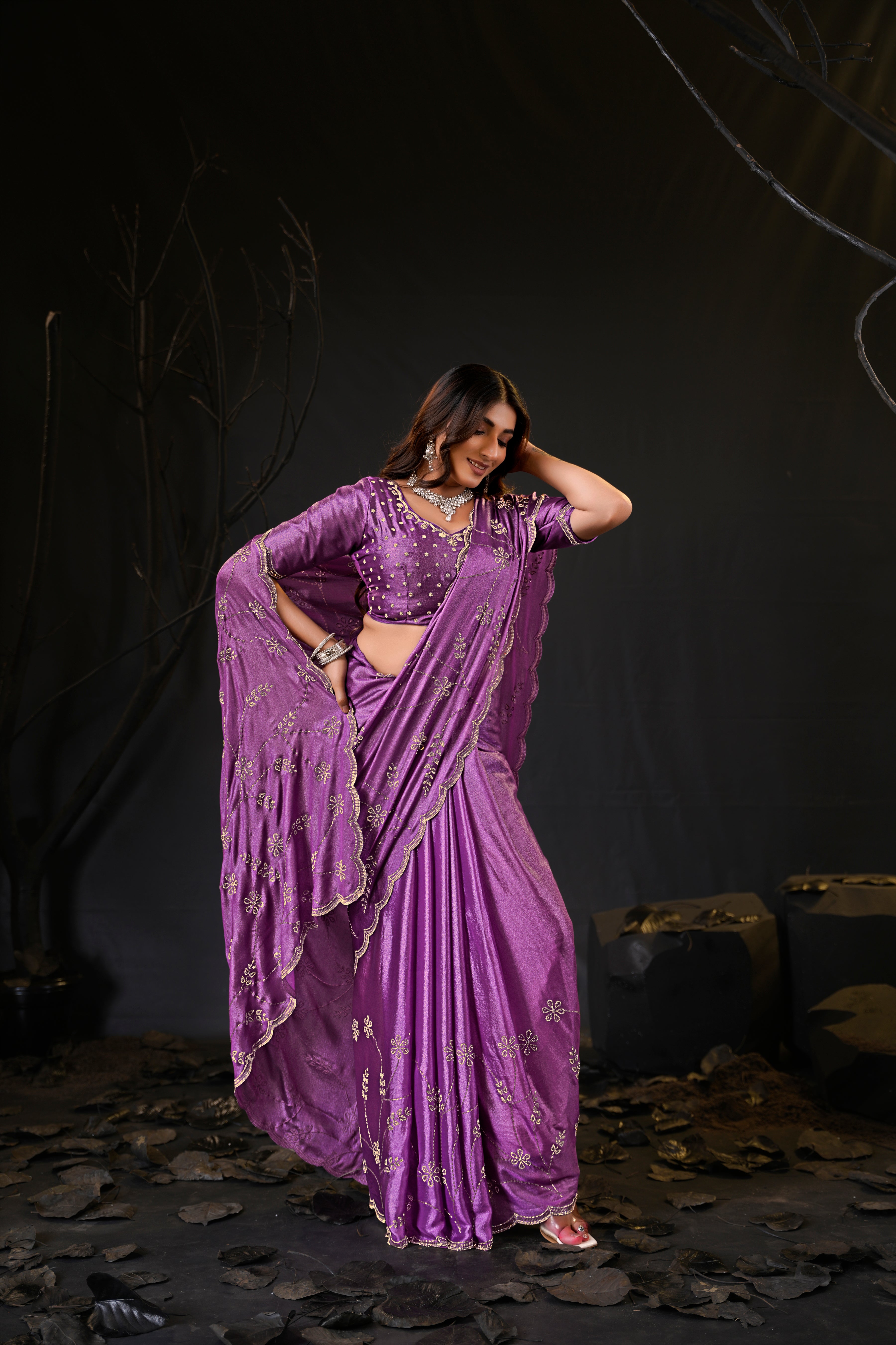 Falguni Sirosky Work Chiffon Saree | Crystal Embroidery