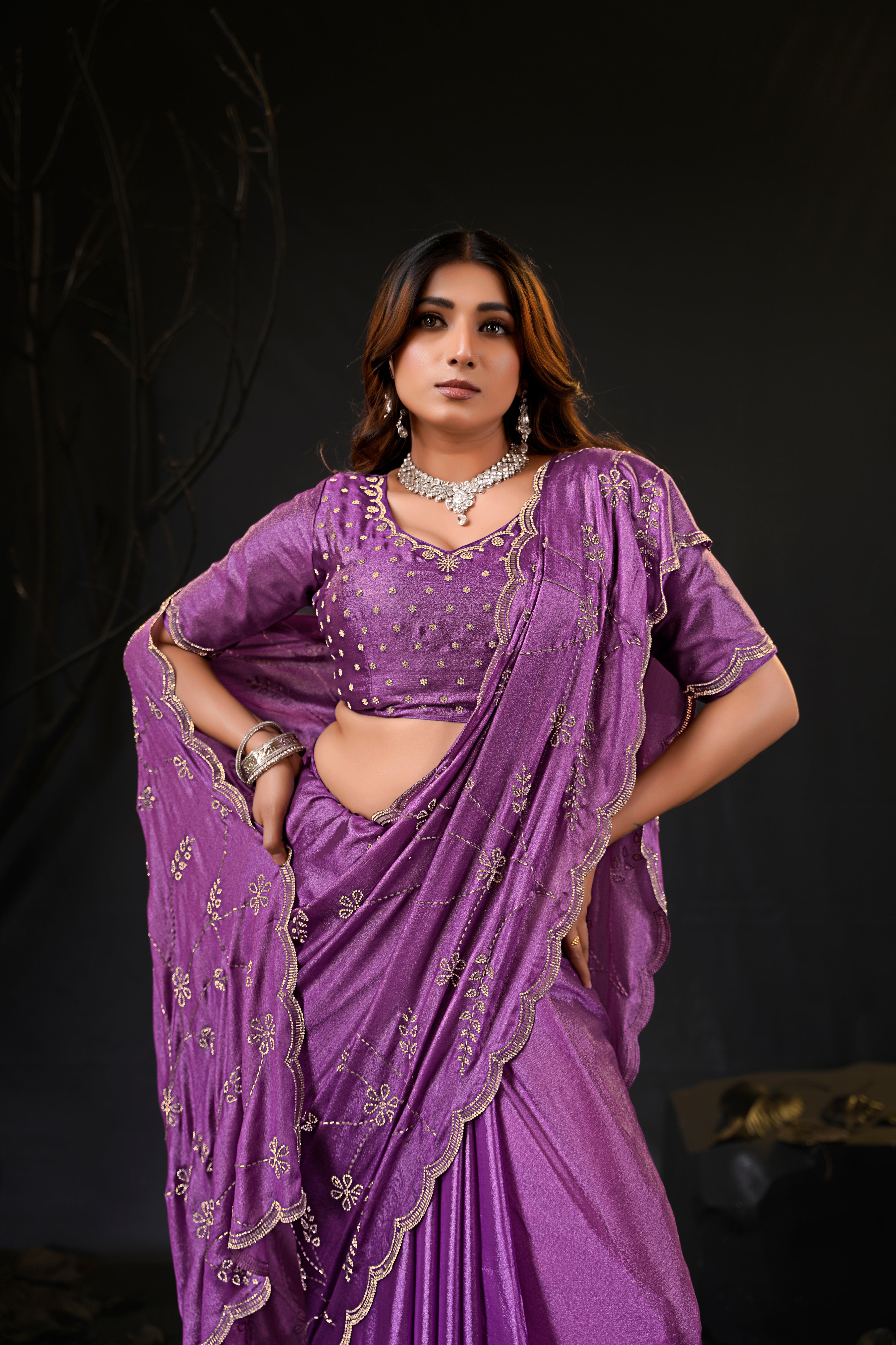 Falguni Sirosky Work Chiffon Saree | Crystal Embroidery