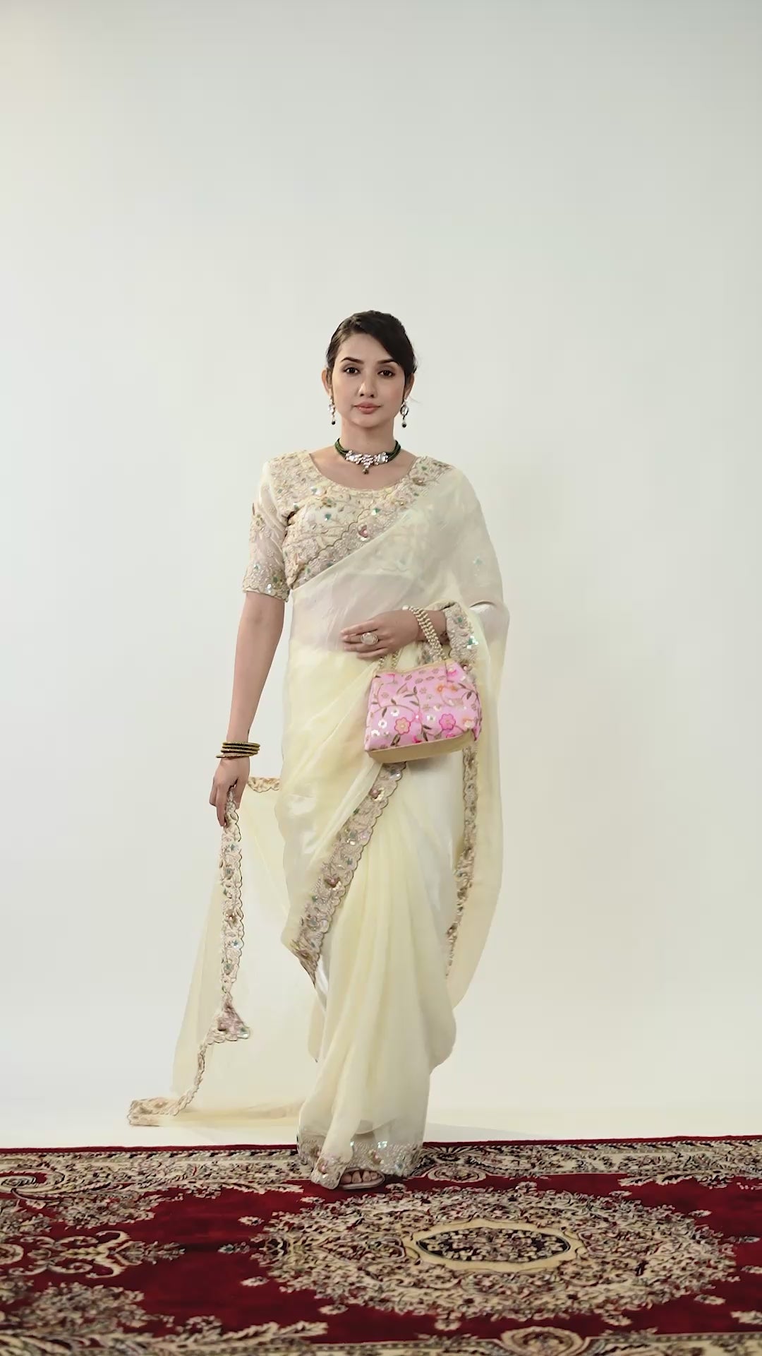 Rangoon Shimmer Saree with Scalloped Cutwork Border
