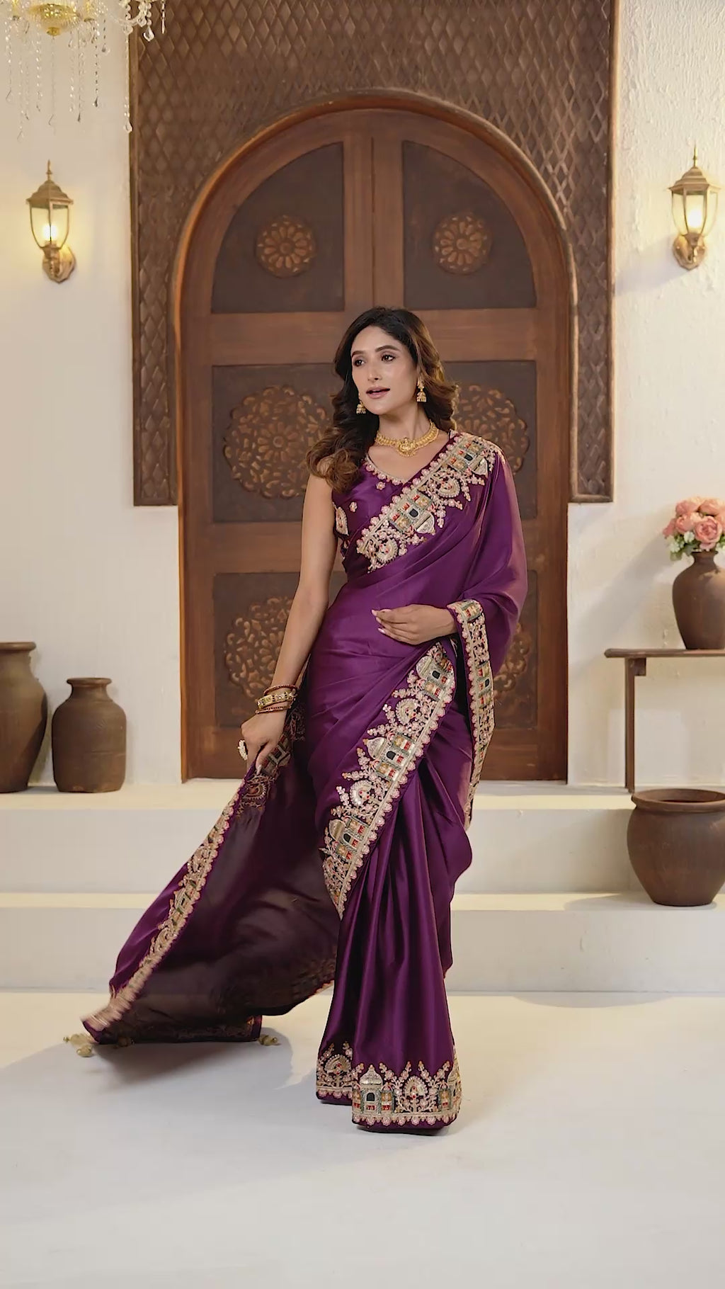 Dvipa Royal Satin Saree with Heavy Multi-Thread Border