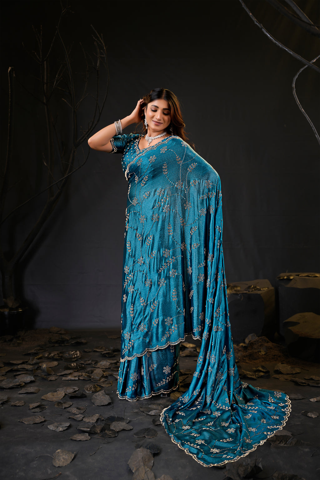 Falguni Sirosky Work Chiffon Saree | Crystal Embroidery