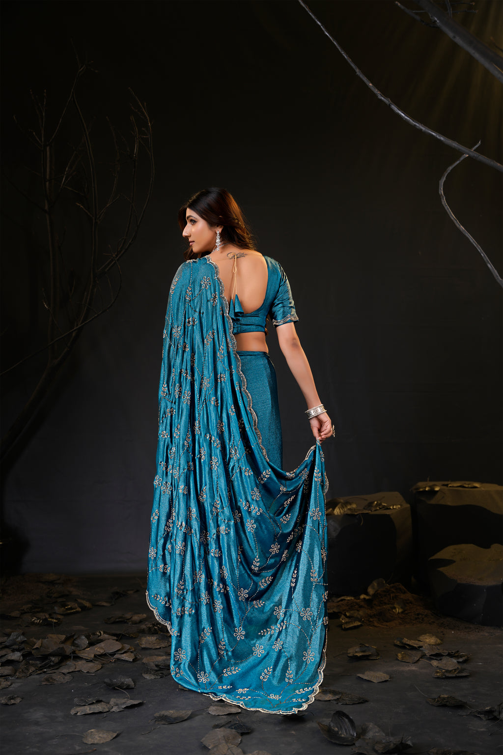 Falguni Sirosky Work Chiffon Saree | Crystal Embroidery
