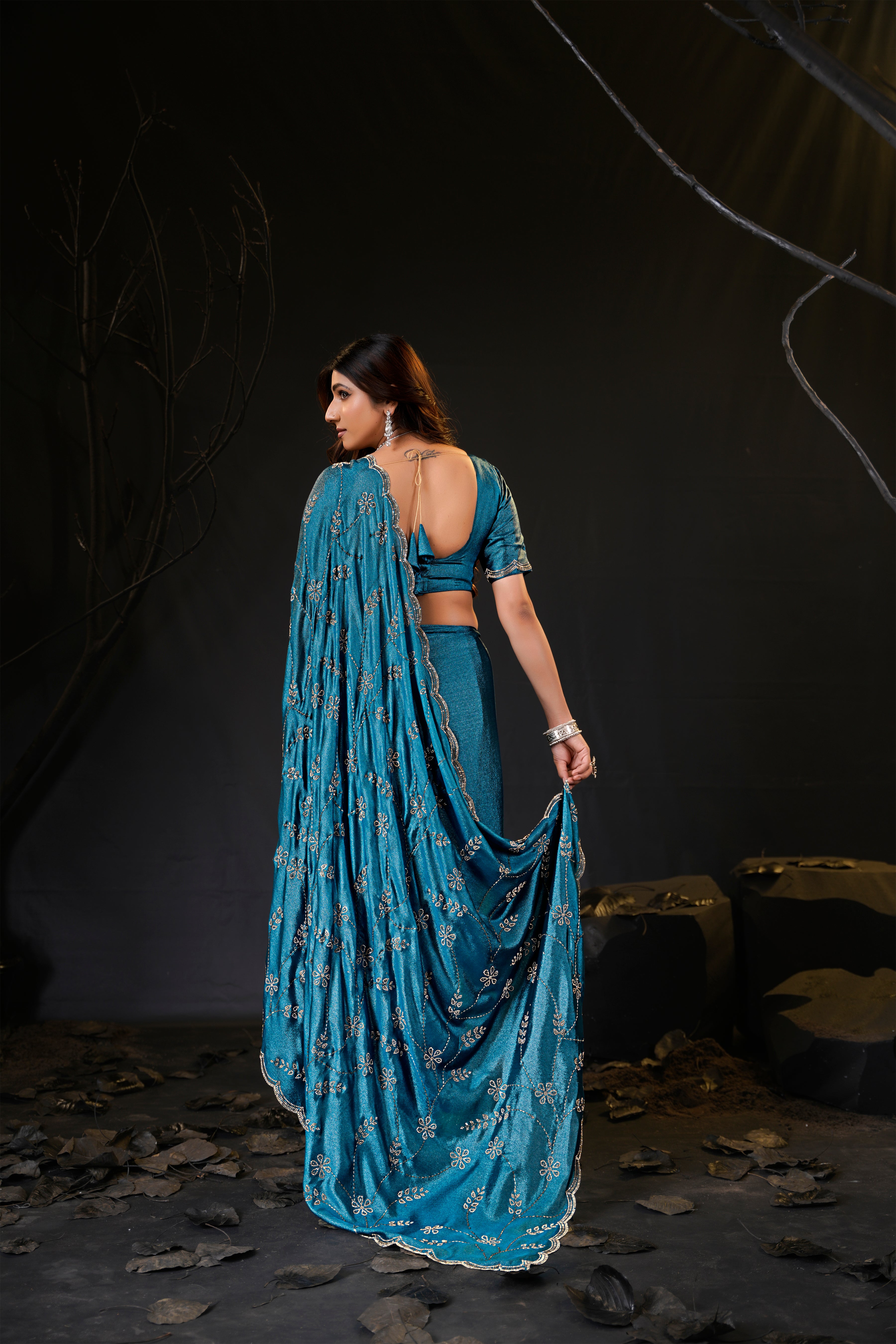 Falguni Sirosky Work Chiffon Saree | Crystal Embroidery
