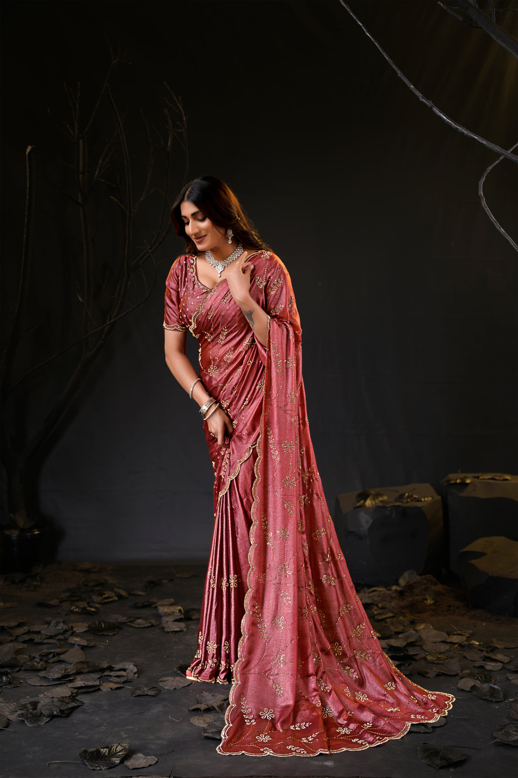 Falguni Sirosky Work Chiffon Saree | Crystal Embroidery