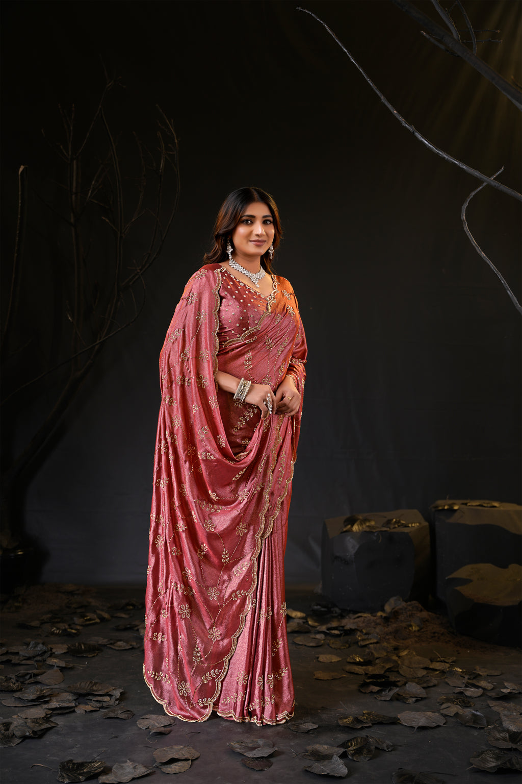 Falguni Sirosky Work Chiffon Saree | Crystal Embroidery