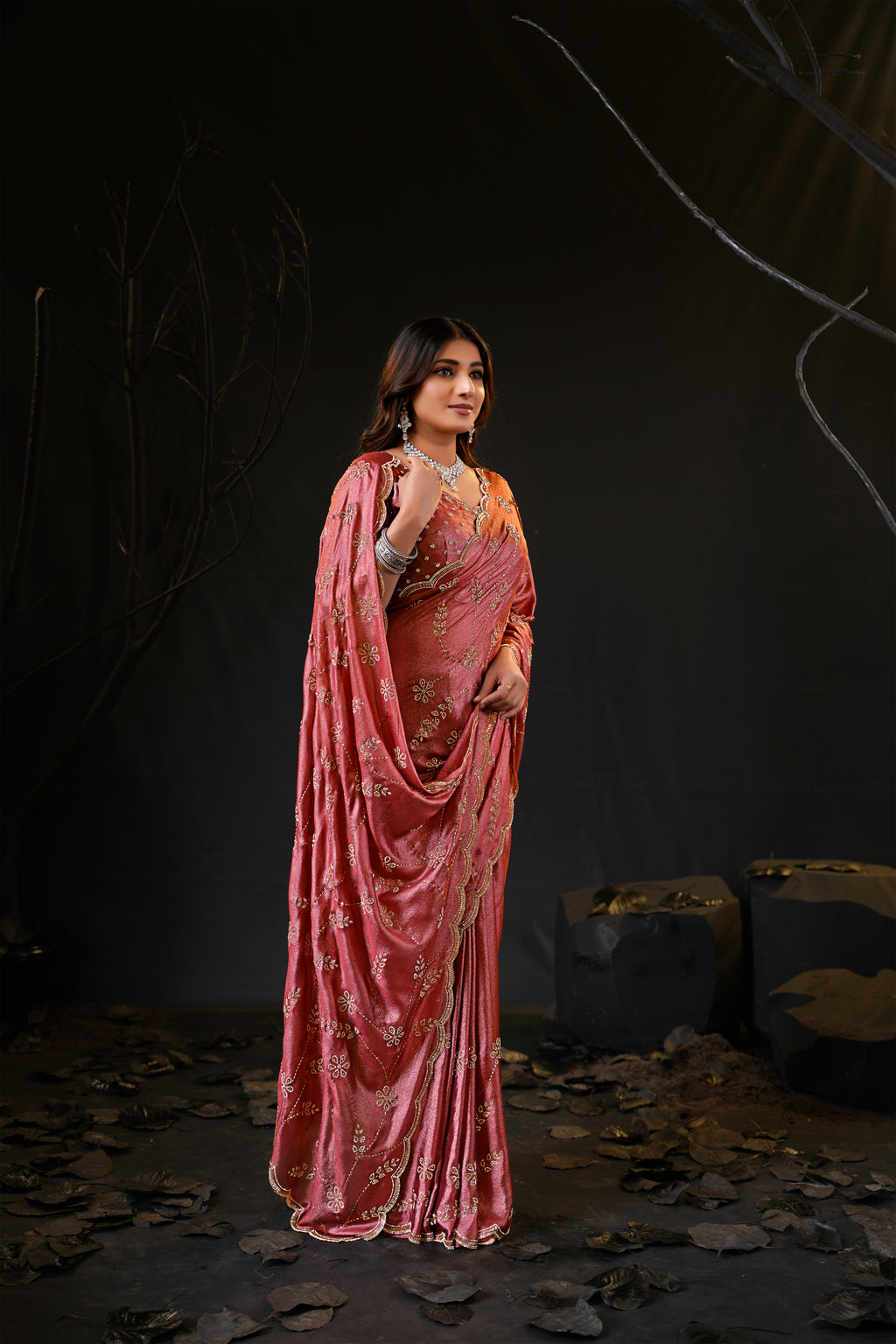 Falguni Sirosky Work Chiffon Saree | Crystal Embroidery