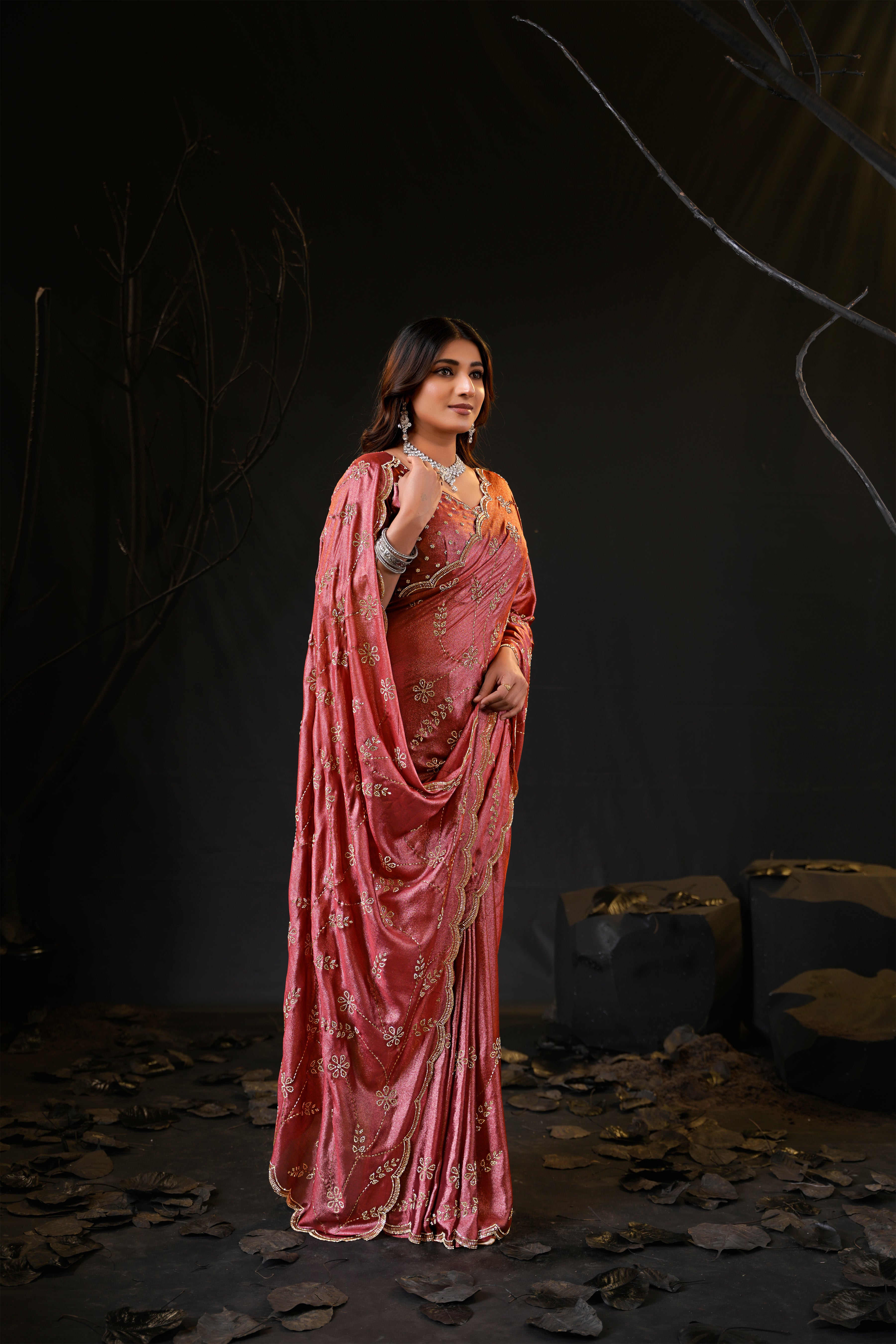 Falguni Sirosky Work Chiffon Saree | Crystal Embroidery