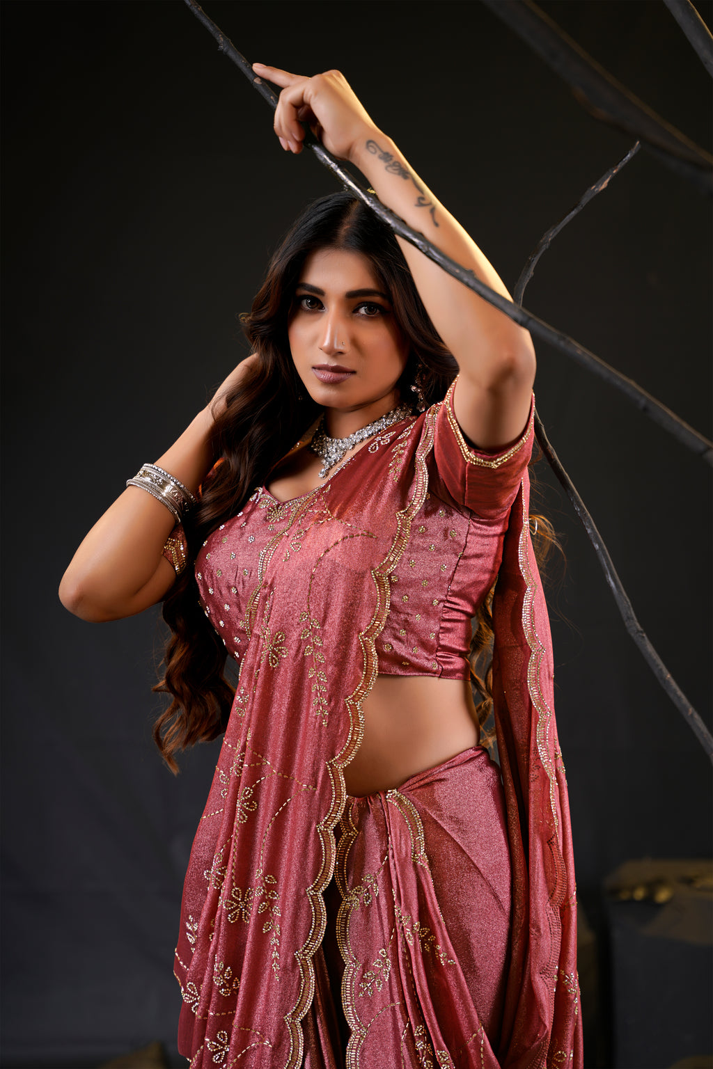 Falguni Sirosky Work Chiffon Saree | Crystal Embroidery