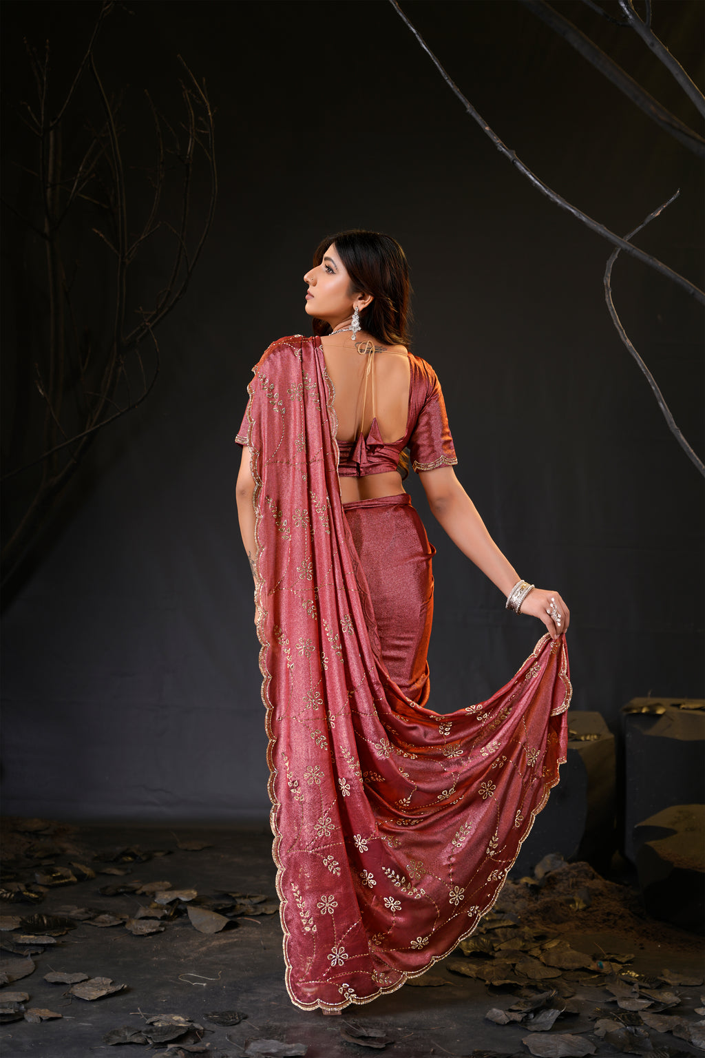 Falguni Sirosky Work Chiffon Saree | Crystal Embroidery